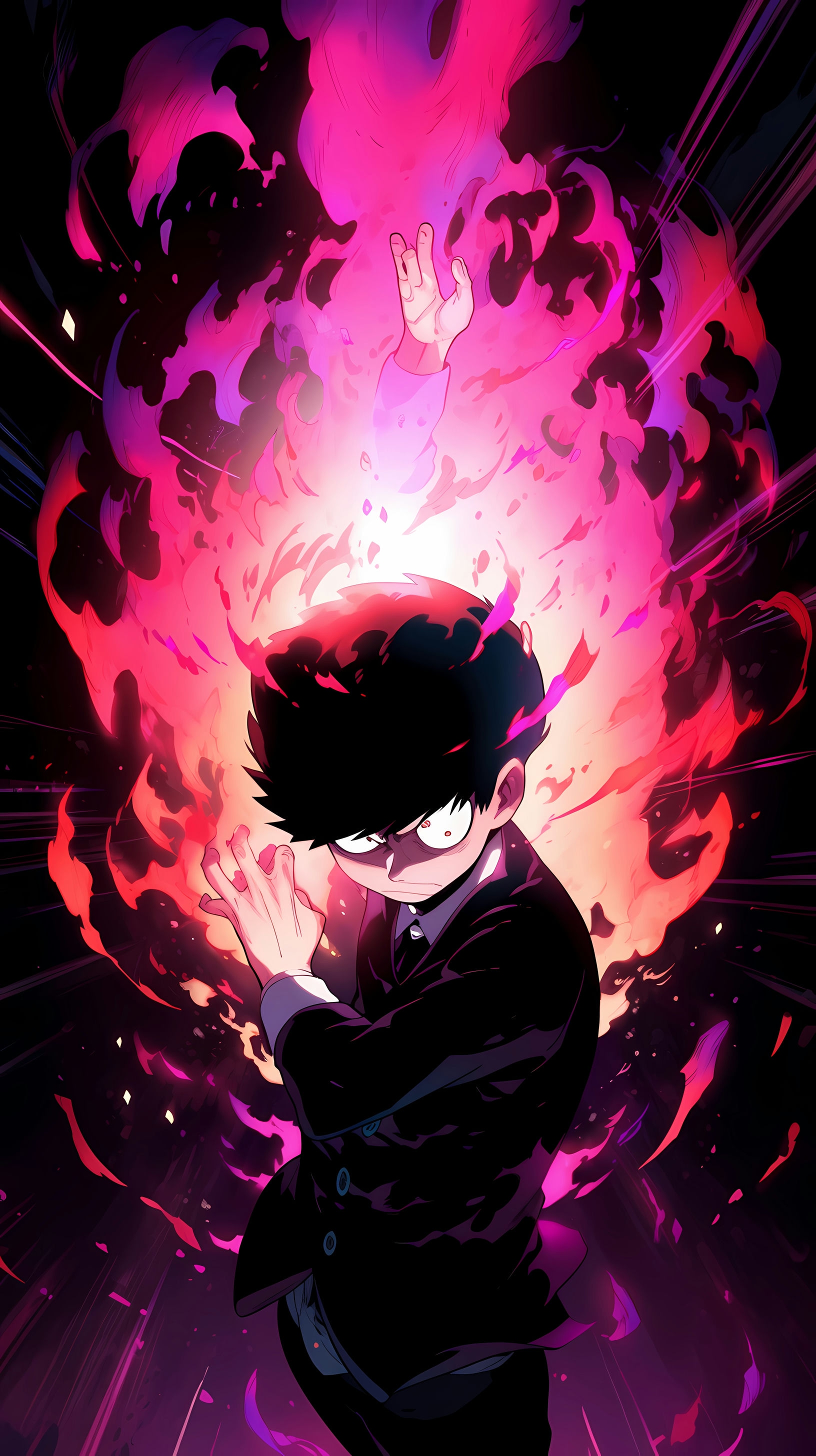 This anime wallpaper captures a dramatic and intense moment from Mob Psycho 100