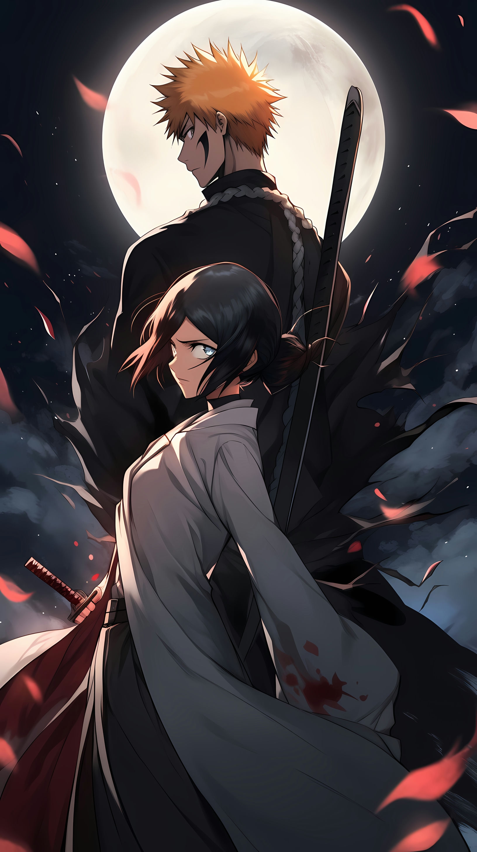 This captivating anime wallpaper features Ichigo Kurosaki and Rukia from the popular series 'Bleach