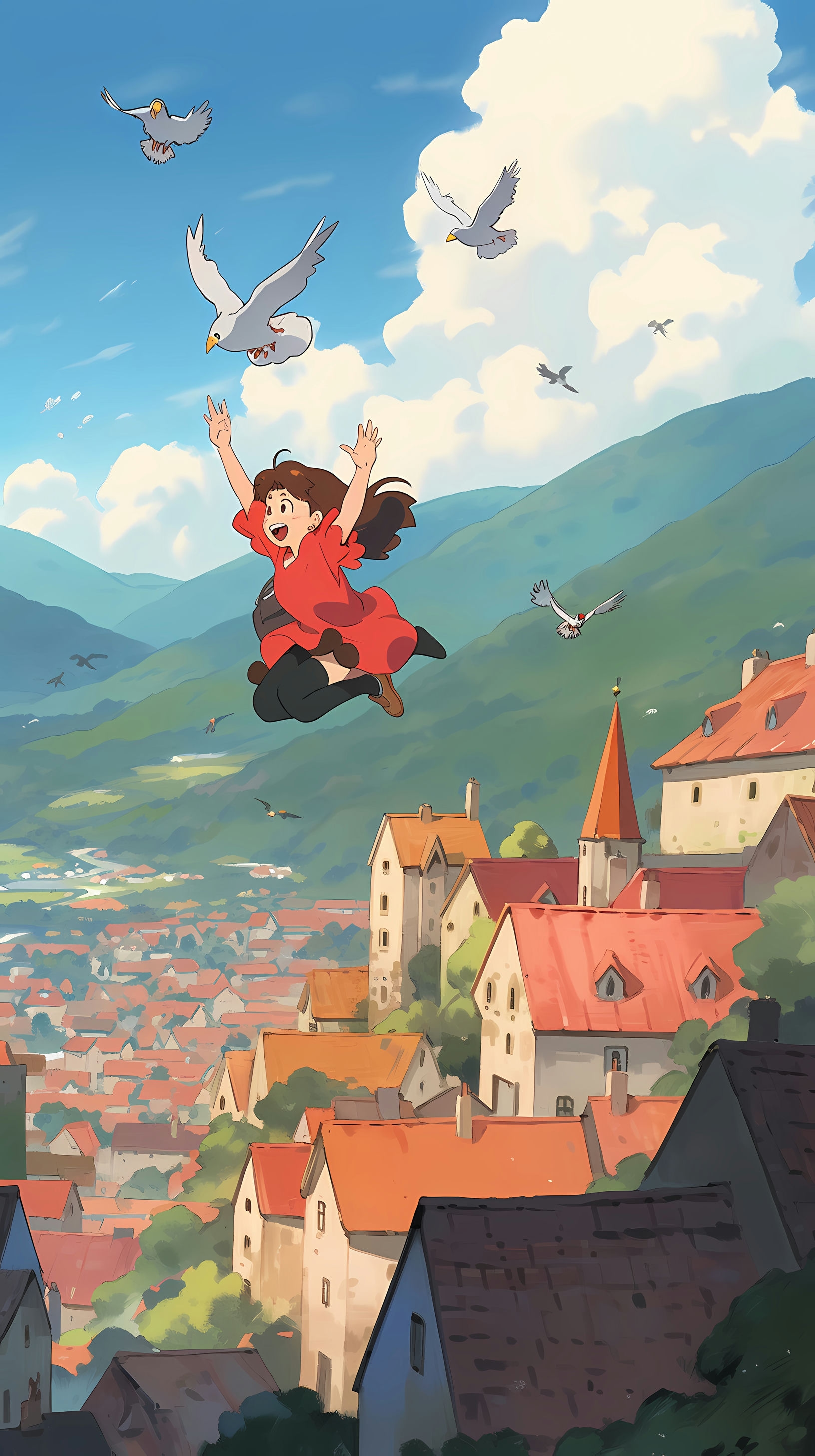This enchanting anime wallpaper captures the whimsical spirit of Studio Ghibli