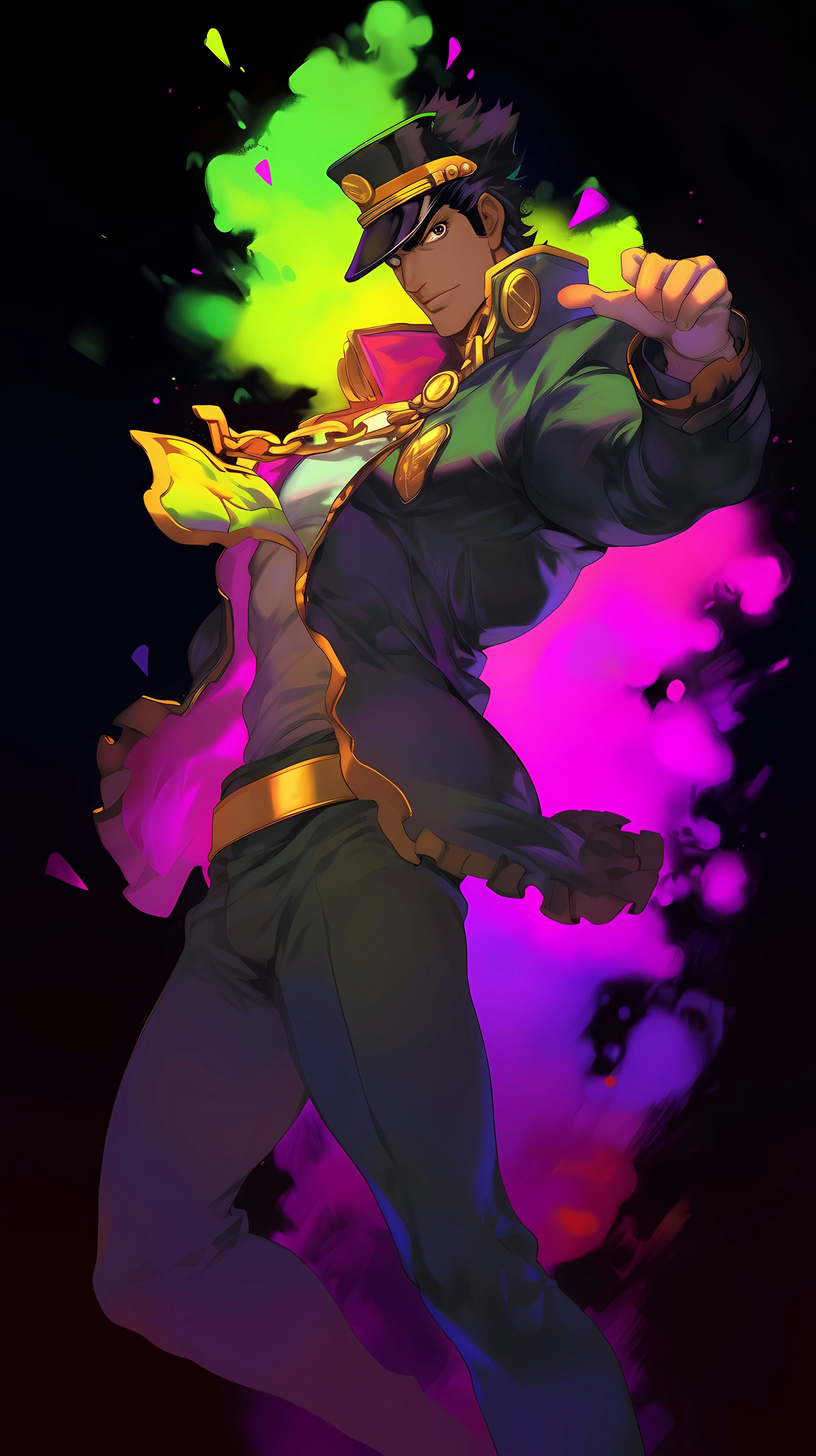 This anime wallpaper features Jotaro Kujo, a prominent character from the iconic series 'JoJo's Bizarre Adventure