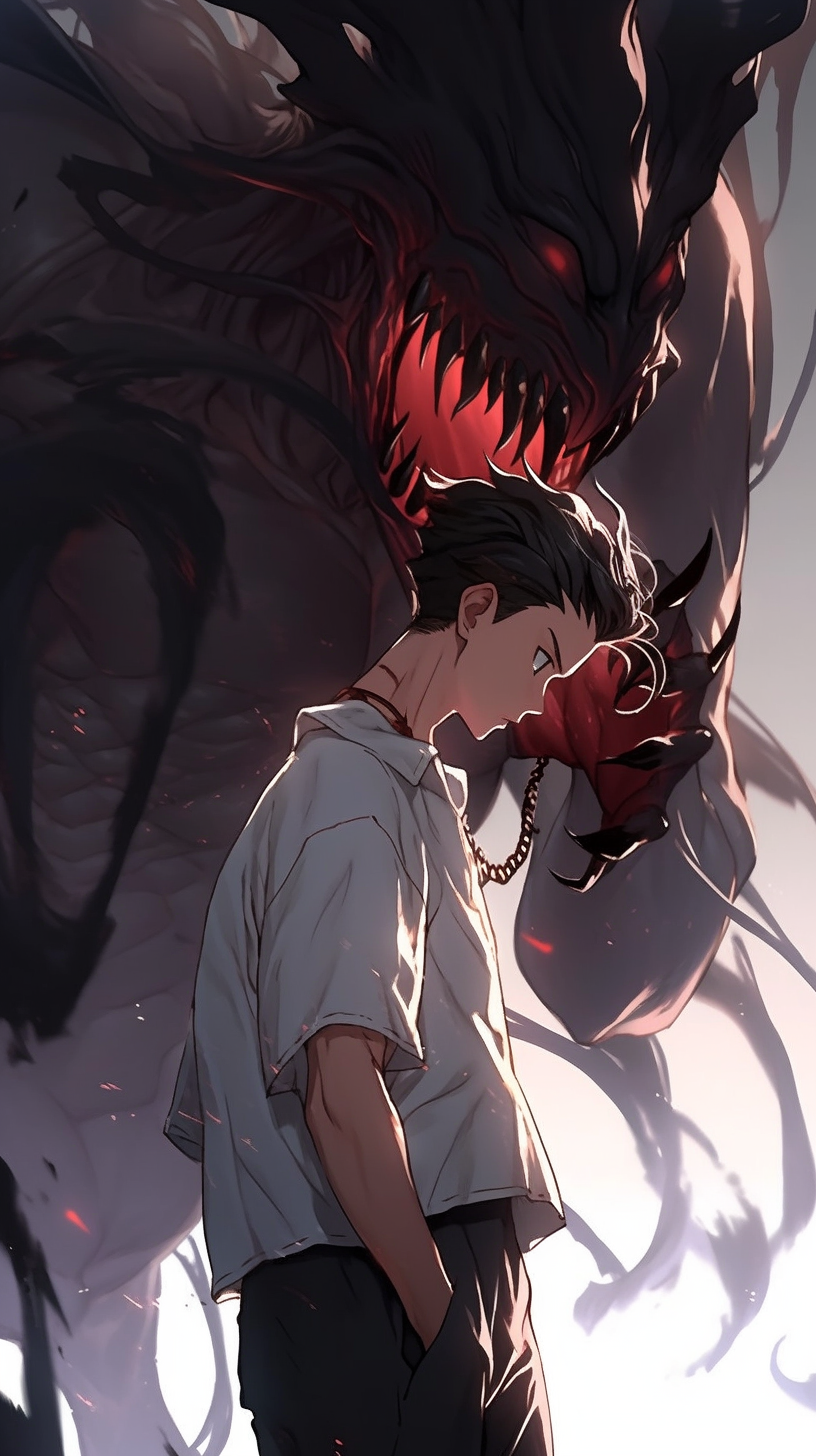 This anime wallpaper captures a chilling moment of suspense and horror