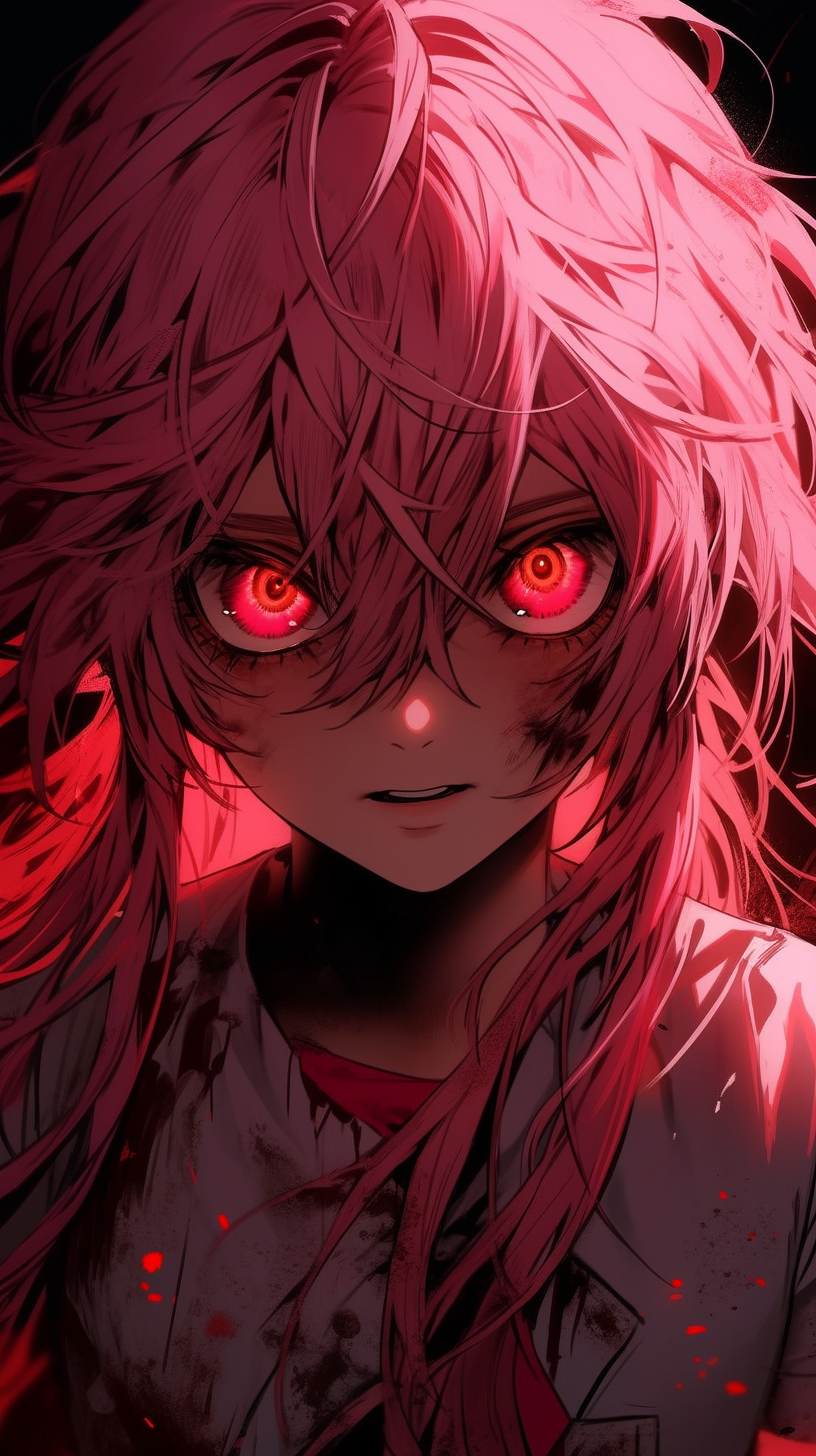 This anime wallpaper features Yuno Gasai, a character from the psychological thriller 'Future Diary