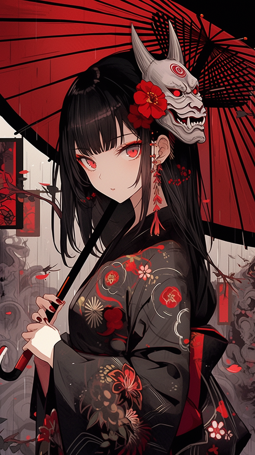 This anime wallpaper features a striking and mysterious character known as the Hell Girl