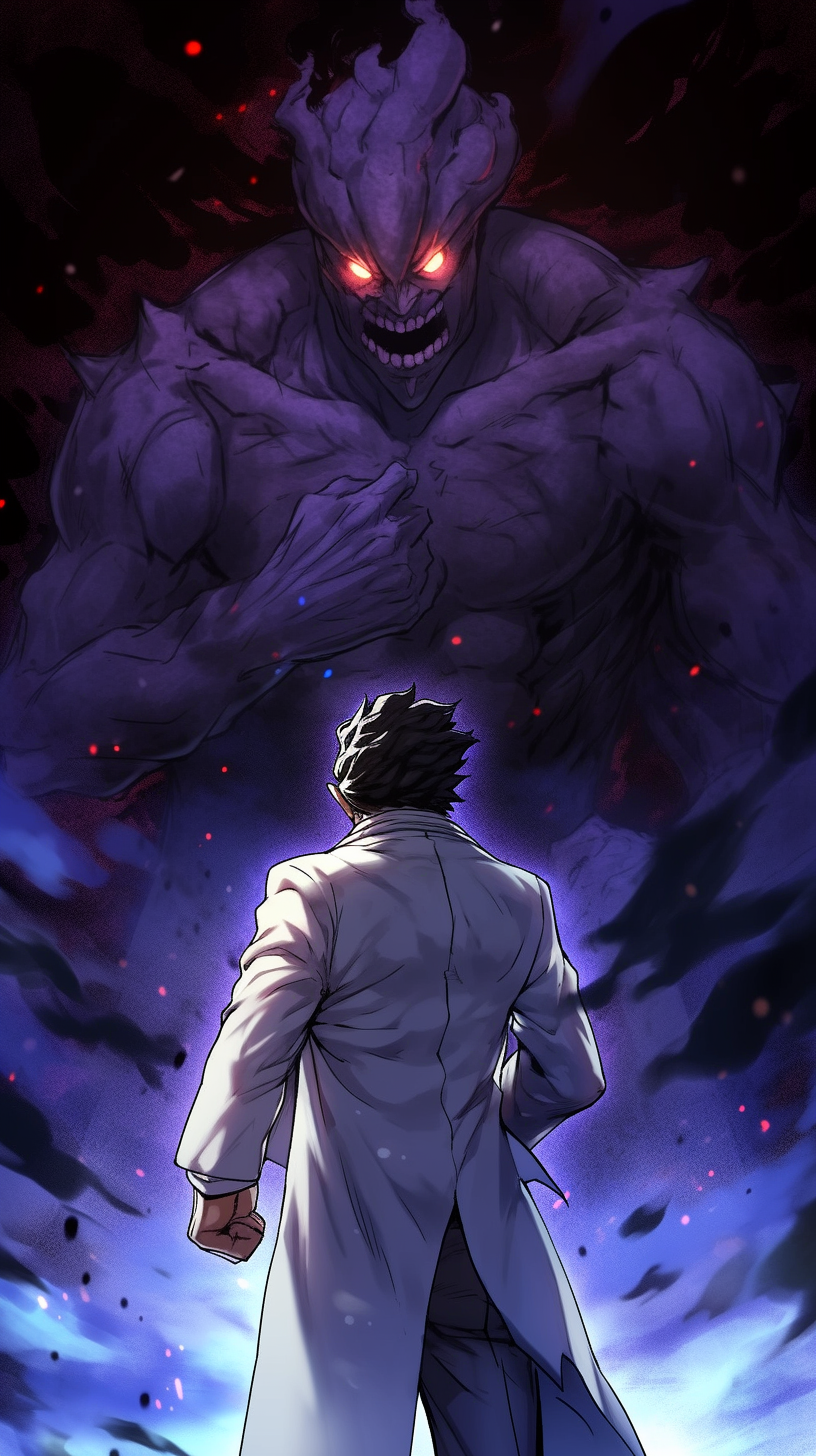 This anime wallpaper captures a dramatic and intense moment between Dr