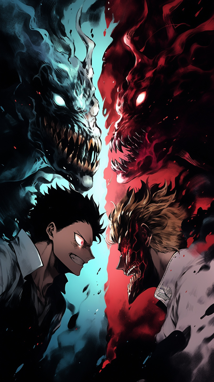 This anime wallpaper captures an intense and dramatic moment from the series