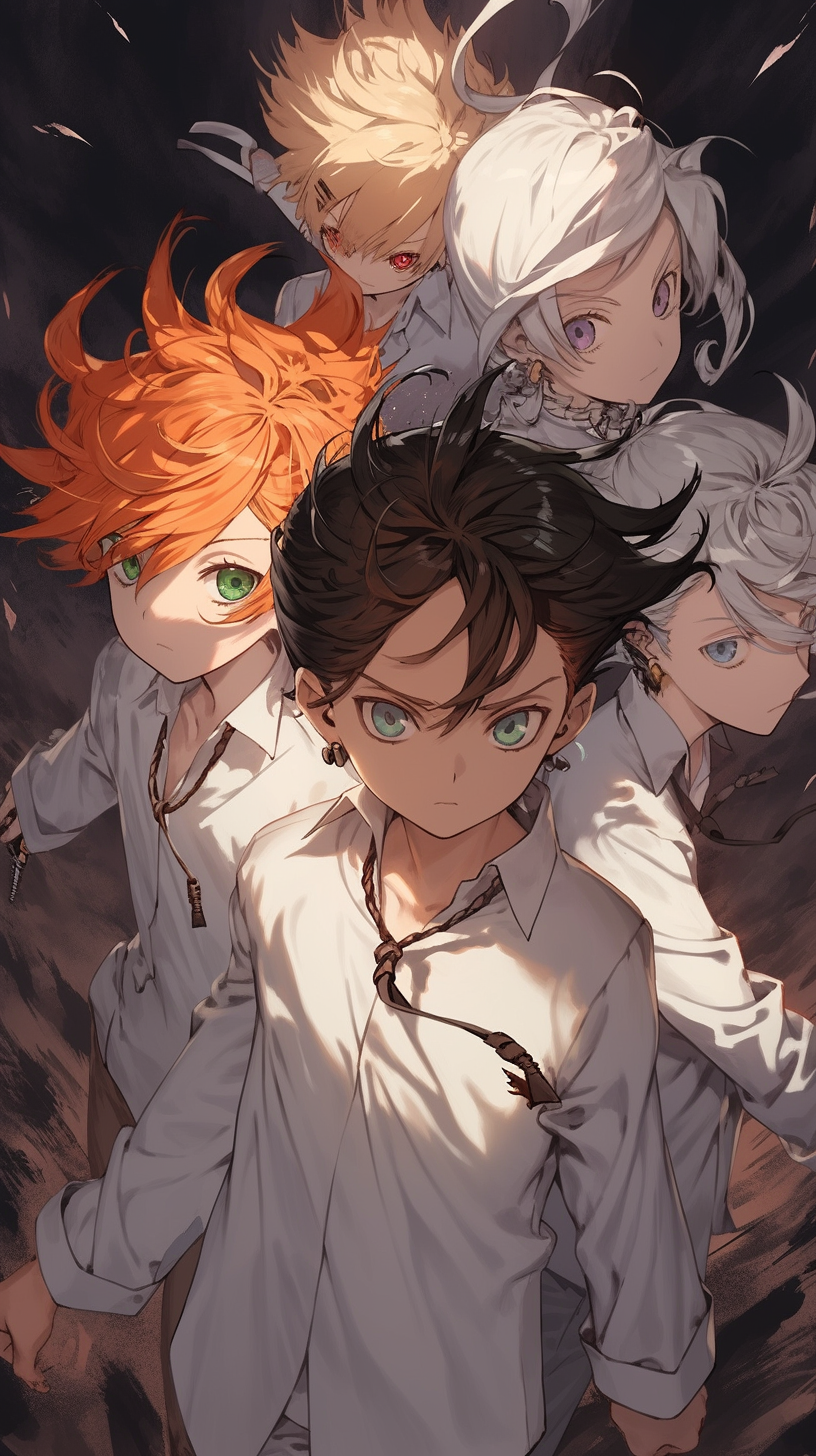 This captivating anime wallpaper features a group of characters in a dramatic and intense setting