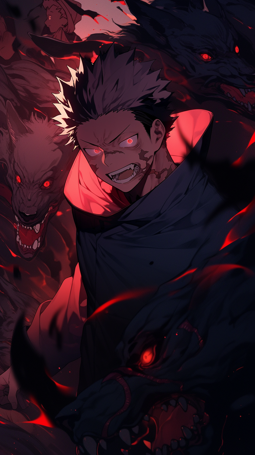 This anime wallpaper captures an intense moment from Jujutsu Kaisen, showcasing a fierce showdown between two powerful characters