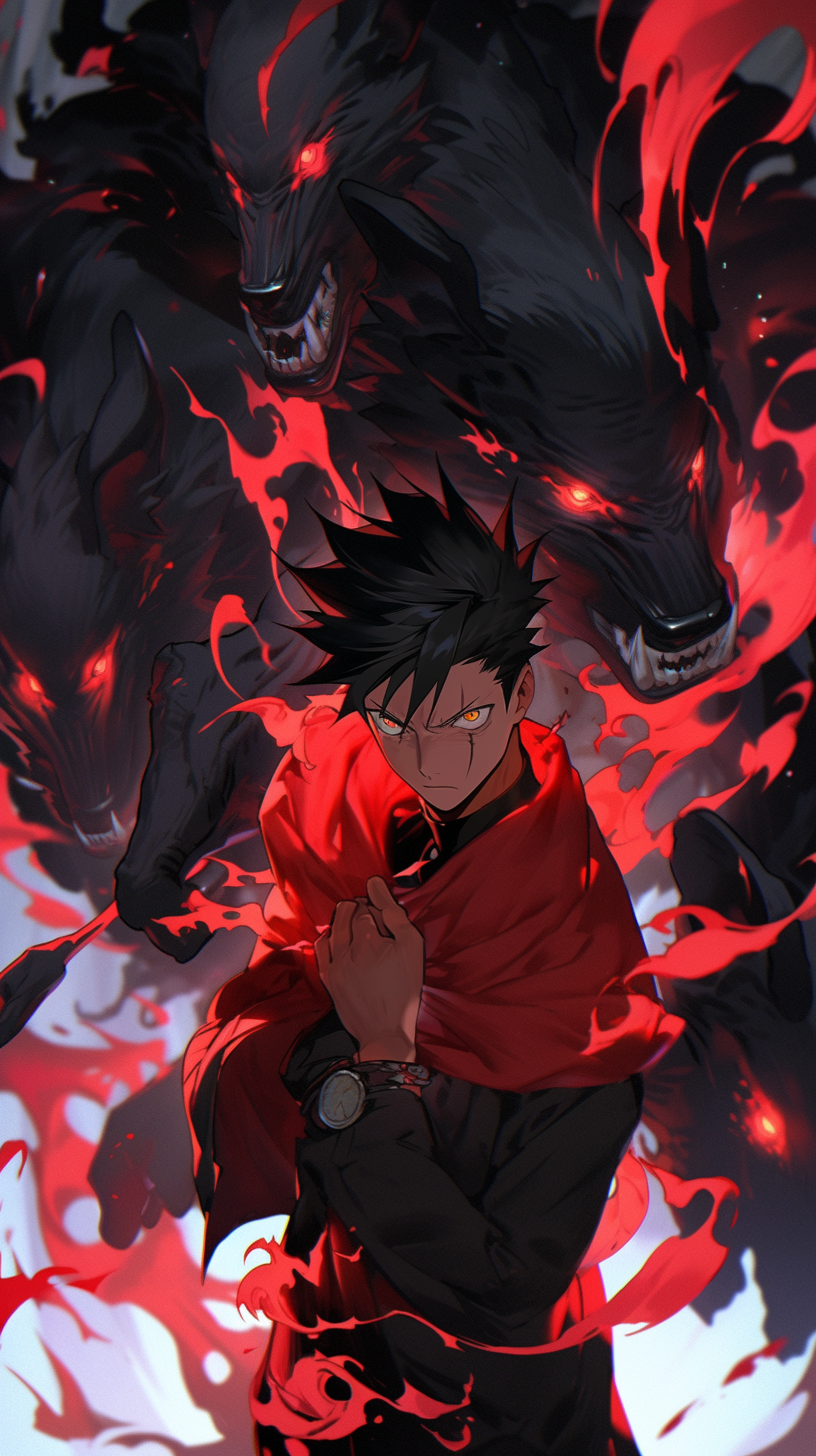 This anime wallpaper captures a dramatic and intense moment from the series Jujutsu Kaisen