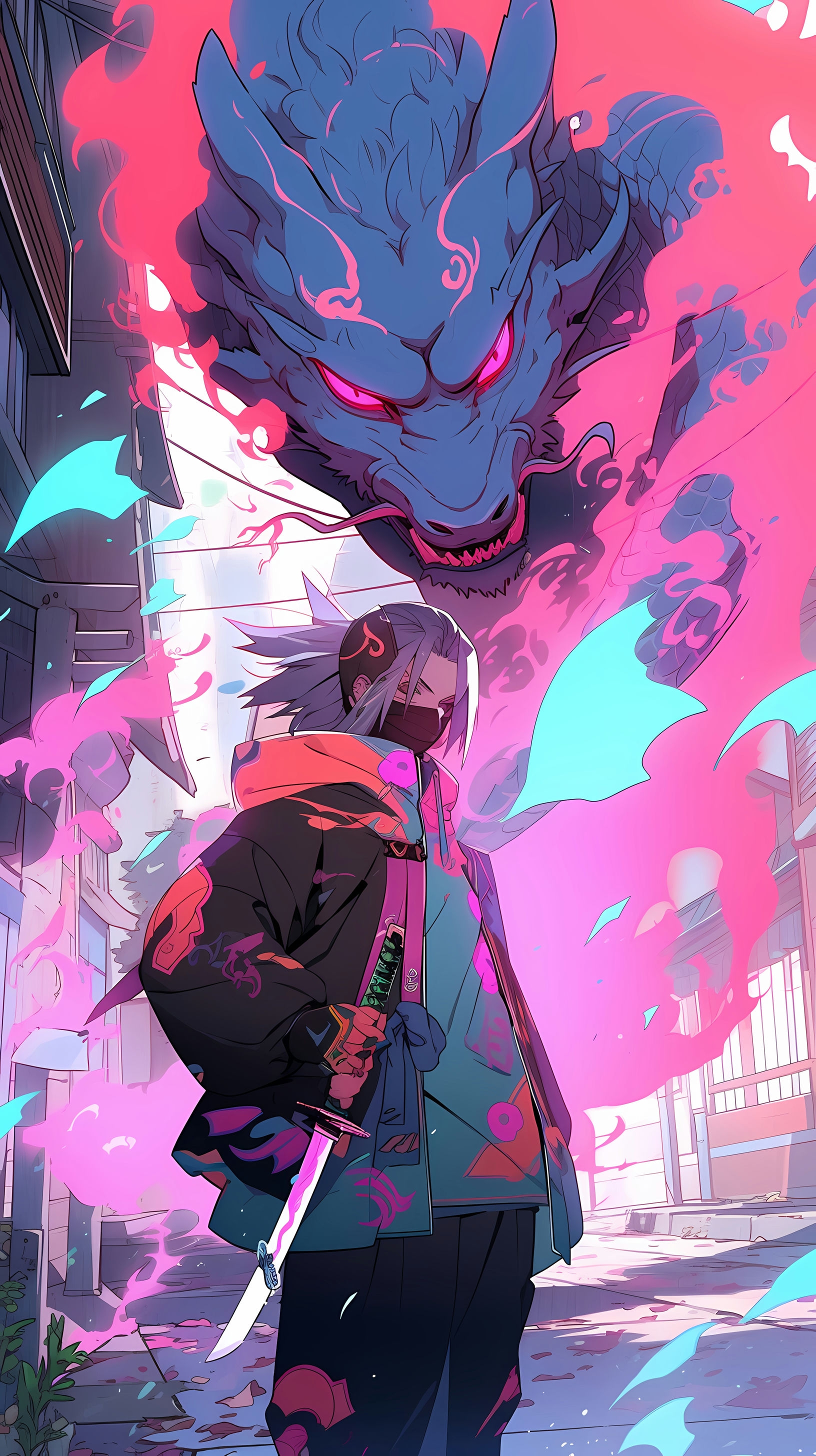 This anime wallpaper captures a dramatic scene from Tokyo Majin Battle