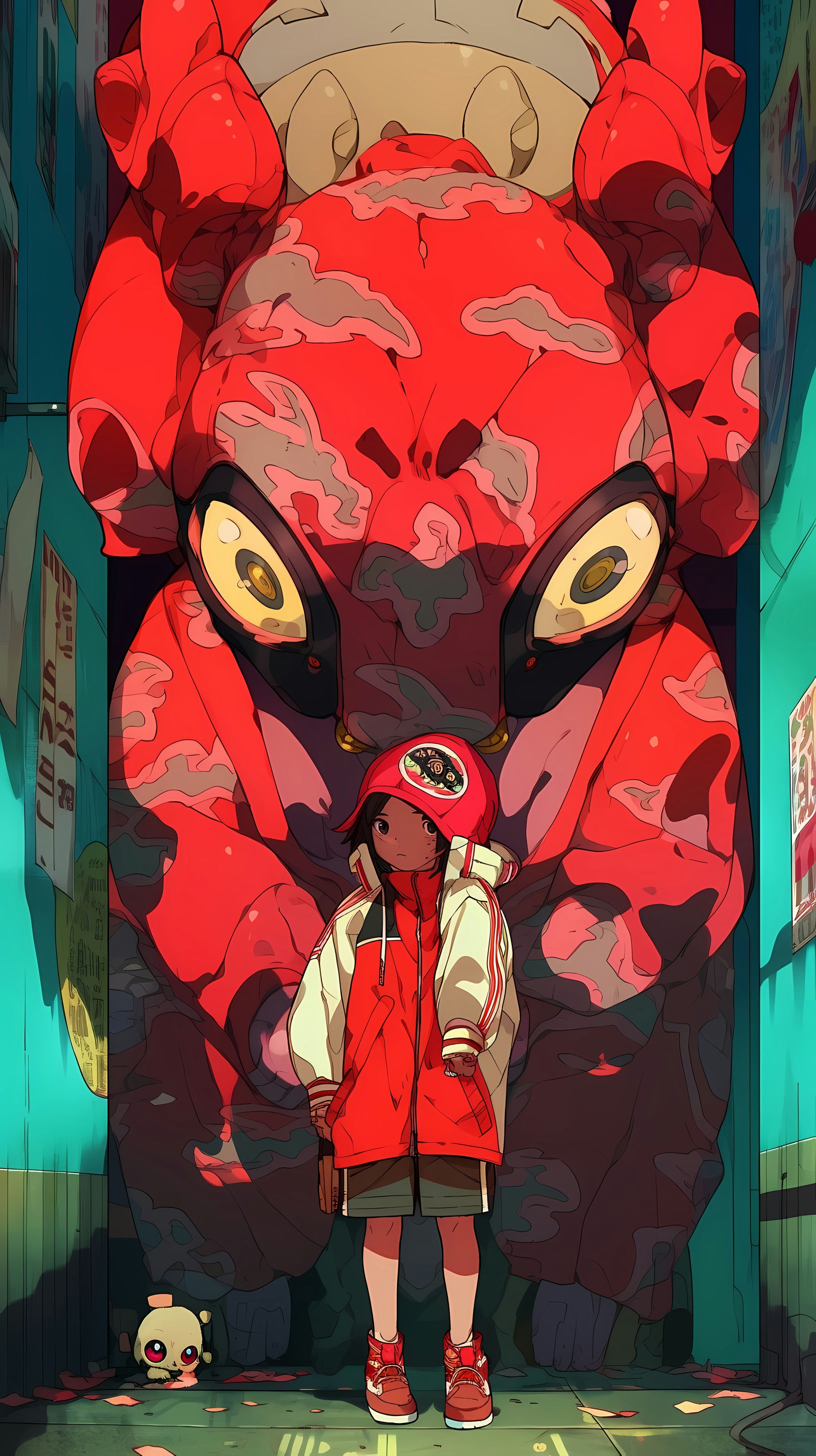 This anime wallpaper captures a haunting and unsettling scene from the series 'Paranoia Agent