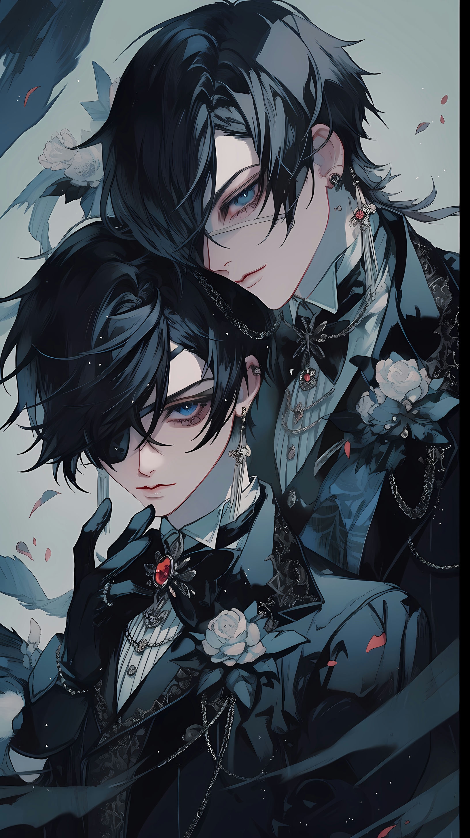 This captivating anime wallpaper features two iconic characters, Ciel and Sebastian, from the popular series 'Black Butler