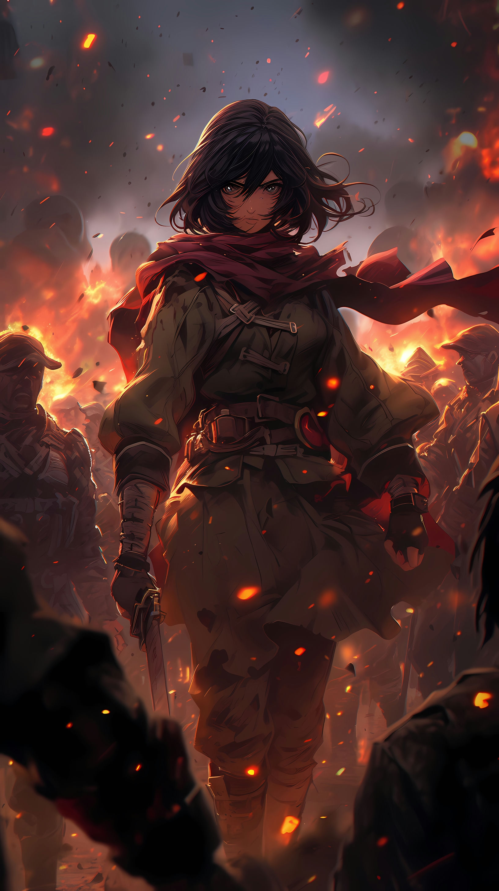 This anime wallpaper captures an intense and dramatic moment from the series 'Kabaneri of the Iron Fortress