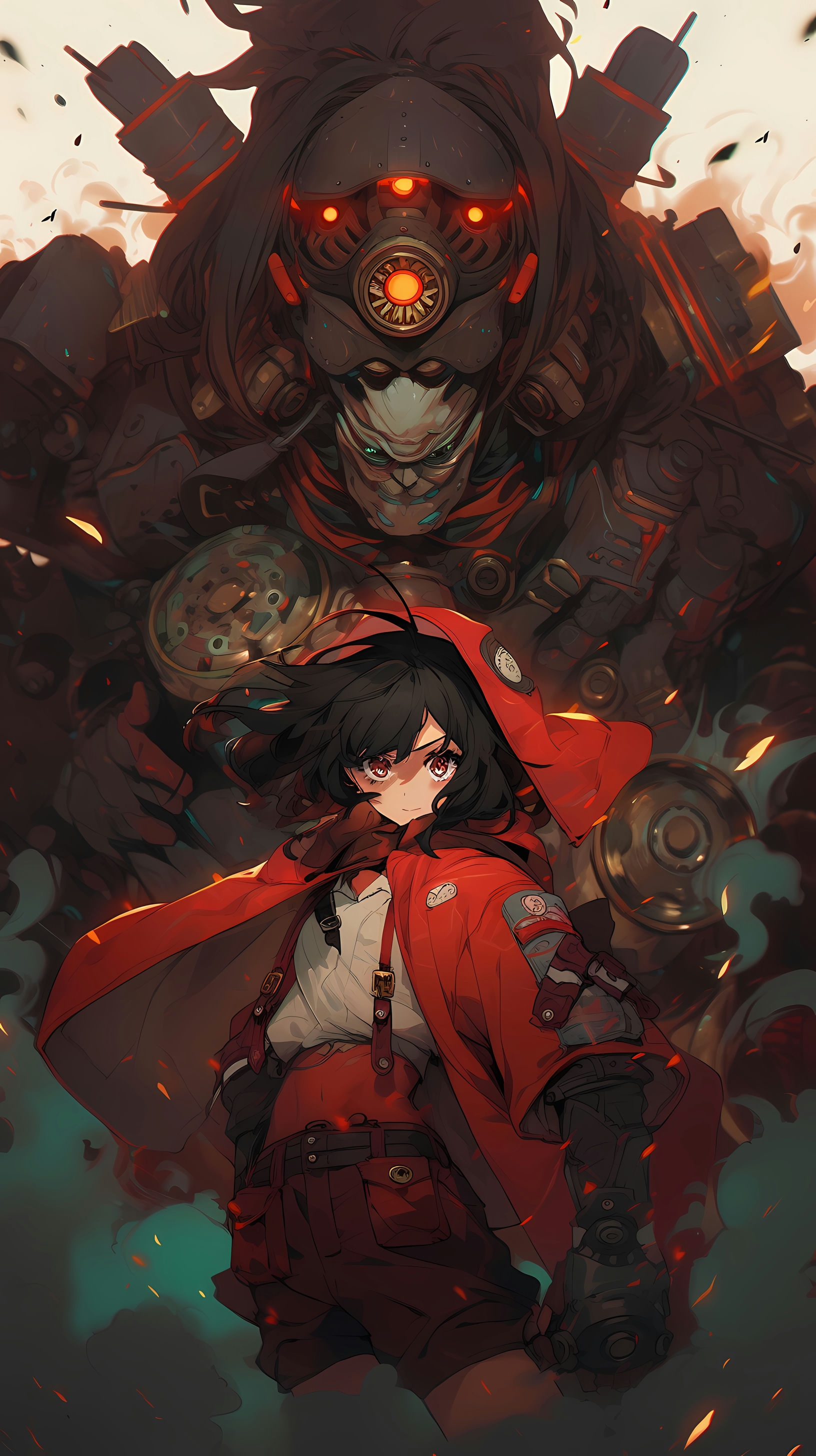 This anime wallpaper captures a dramatic scene from the post-apocalyptic world of Kabaneri of the Iron Fortress