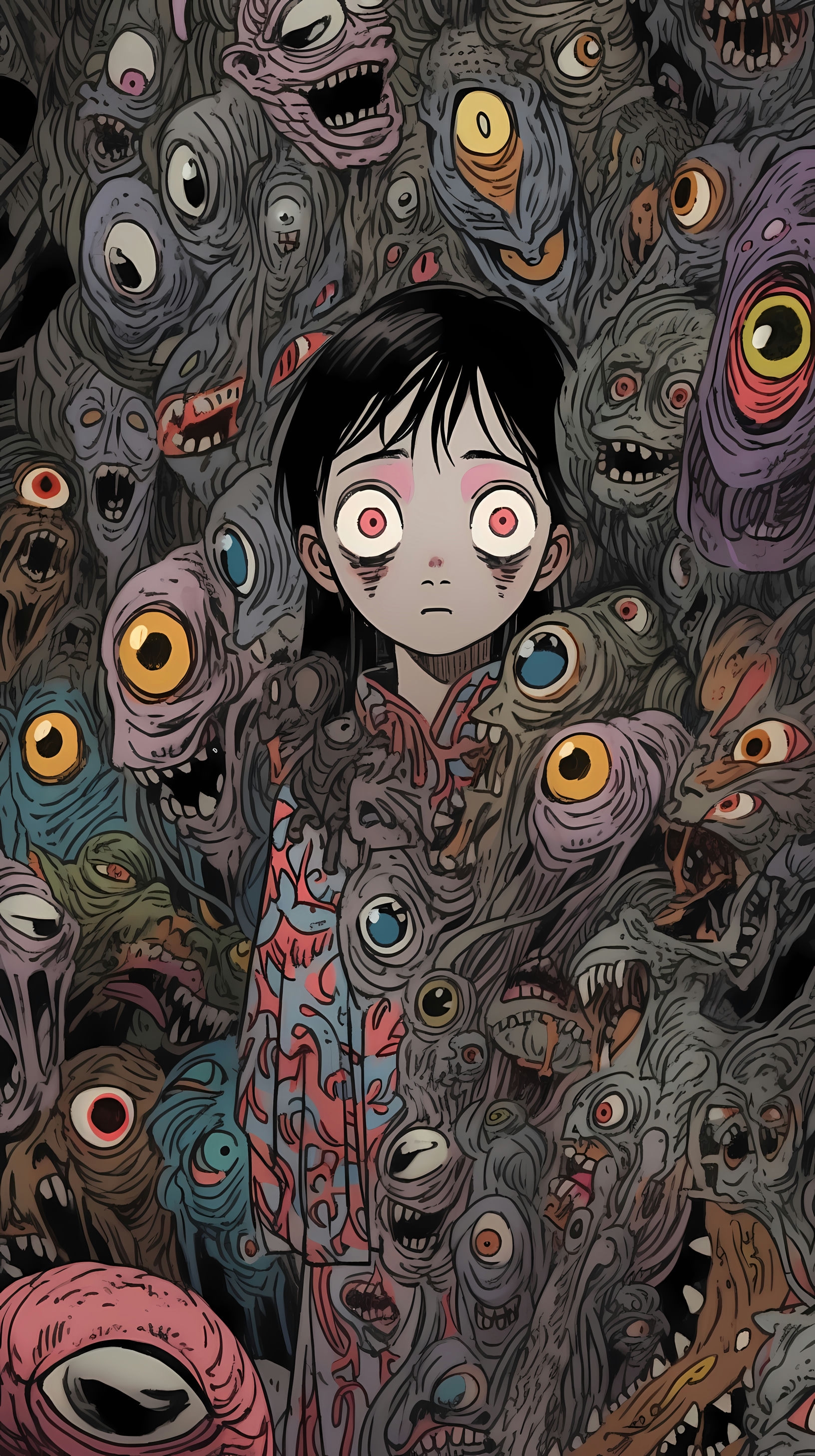 This anime wallpaper captures the eerie and unsettling essence of Junji Ito's horror manga