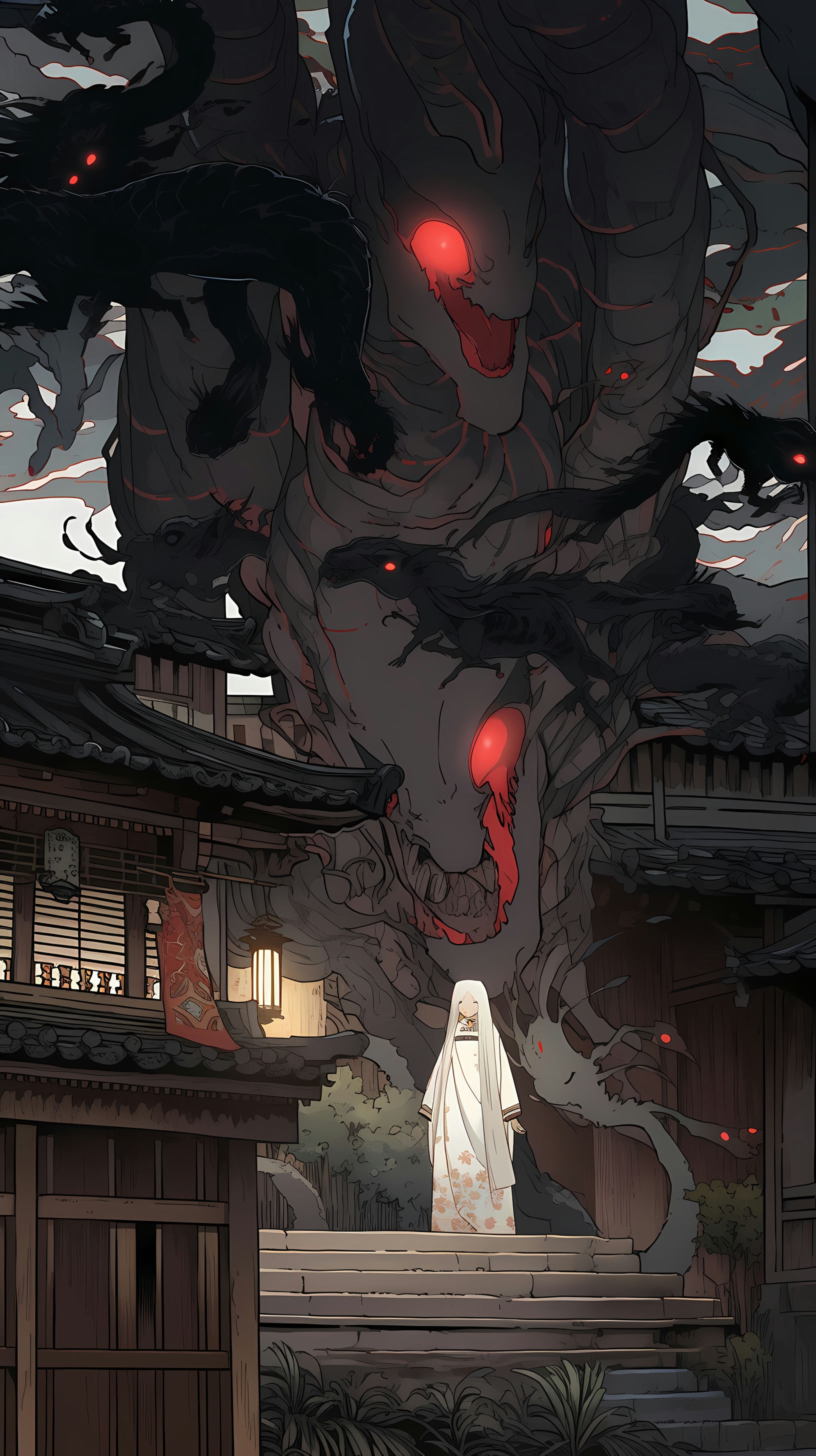 This anime wallpaper captures a hauntingly beautiful scene from the series 'Yamishibai