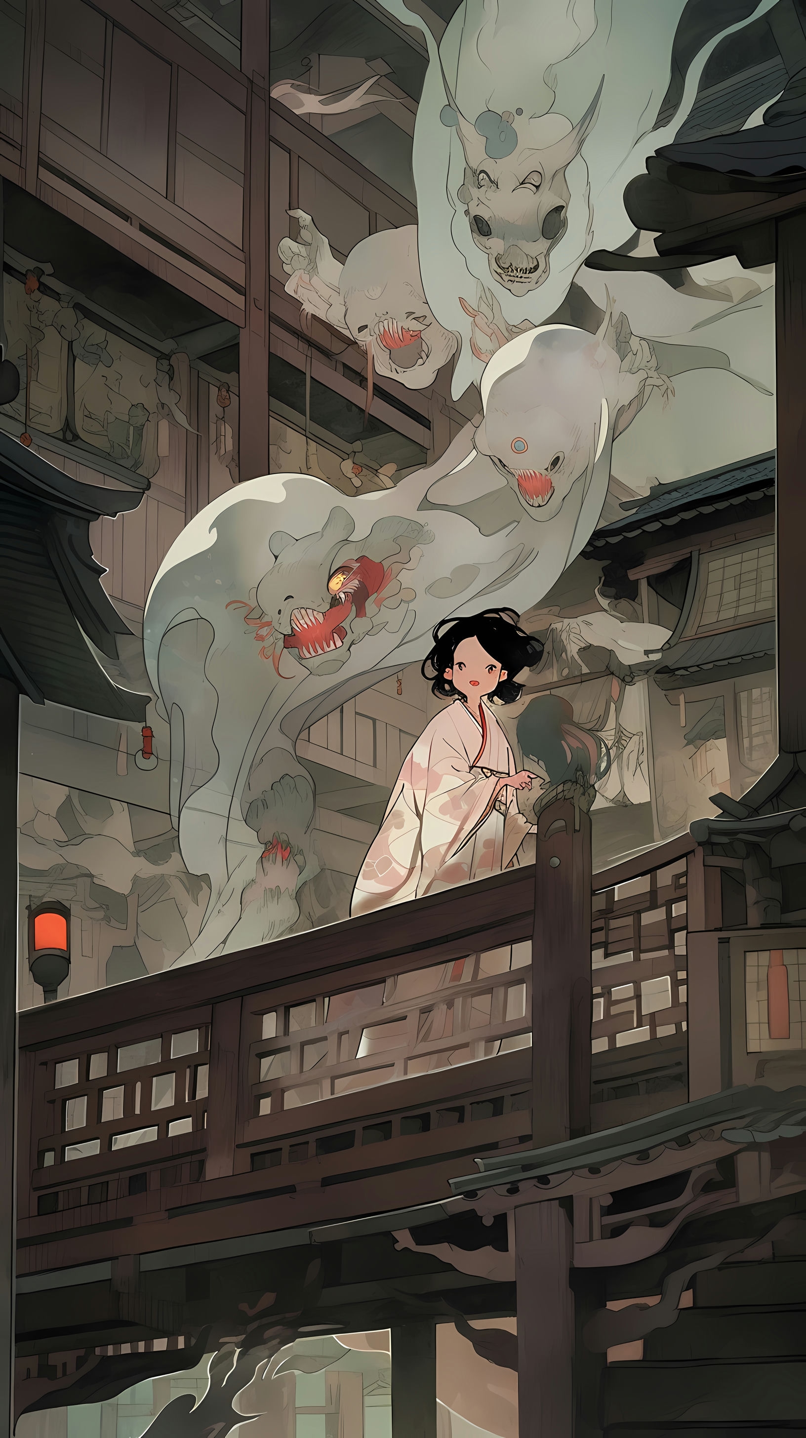 This anime wallpaper captures a hauntingly beautiful scene from the series 'Yamishibai