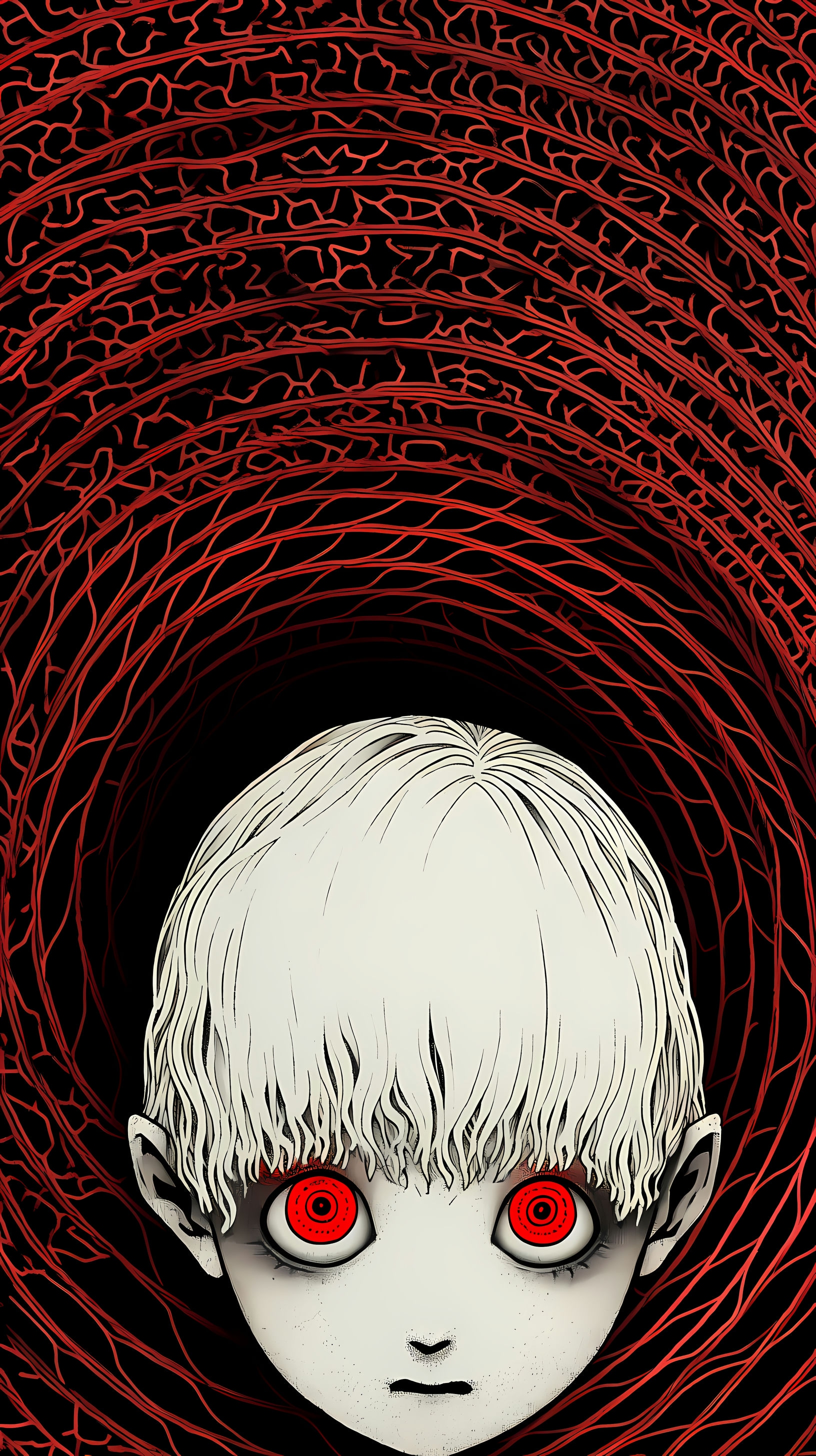 This anime wallpaper captures the eerie and unsettling essence of the Uzumaki series