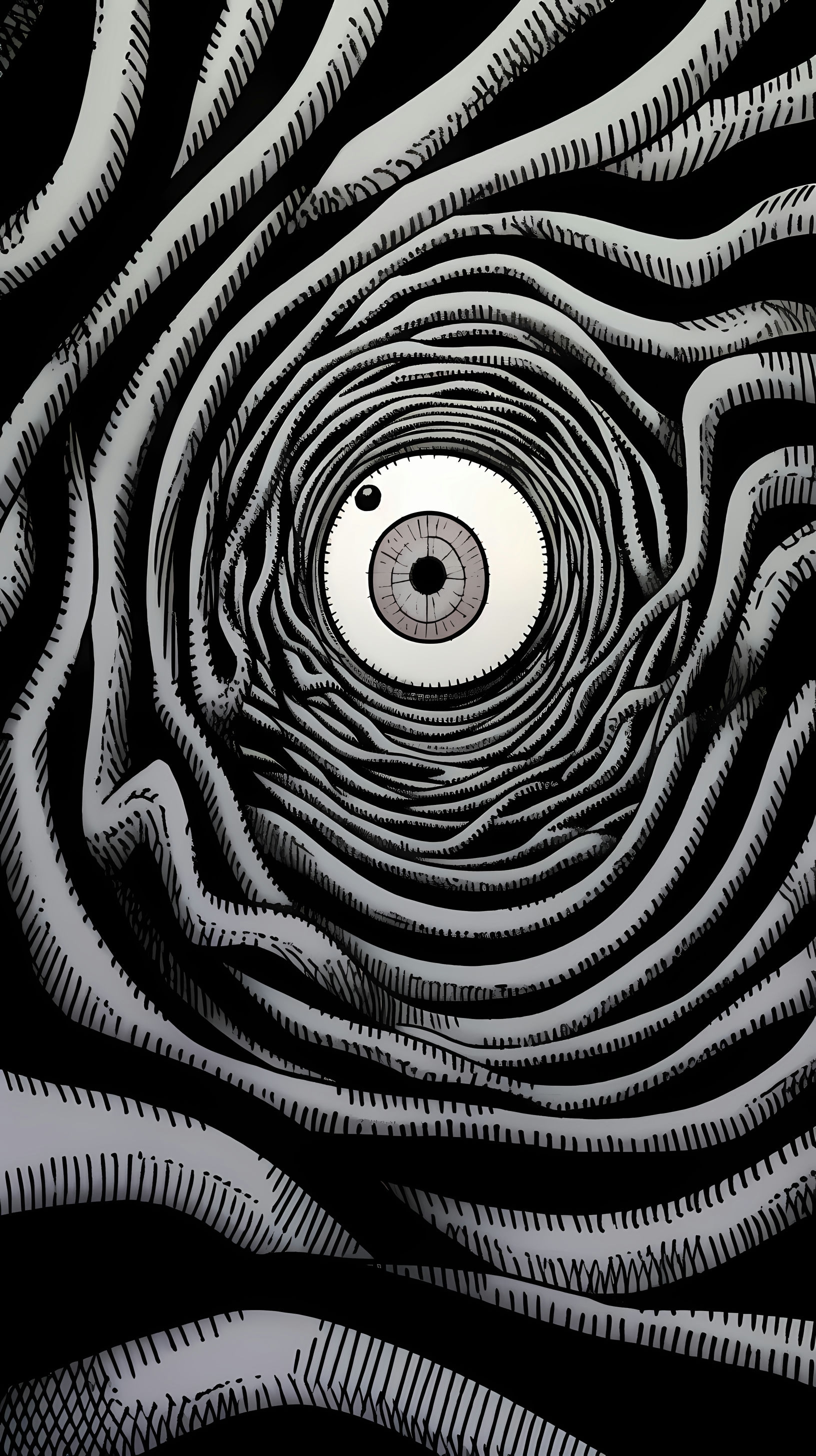 This striking anime wallpaper features a mesmerizing spiral pattern that draws the eye into its depths