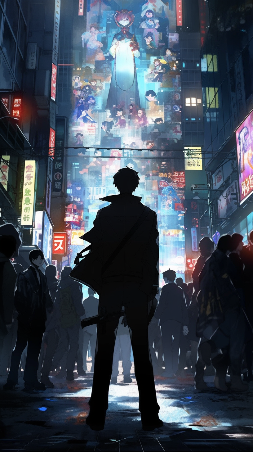 This anime wallpaper captures the essence of a futuristic cyberpunk dystopia from the series Psycho-Pass