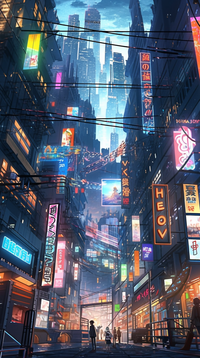 This anime wallpaper captures the essence of a futuristic, neon-lit cityscape from the popular series Psycho-Pass