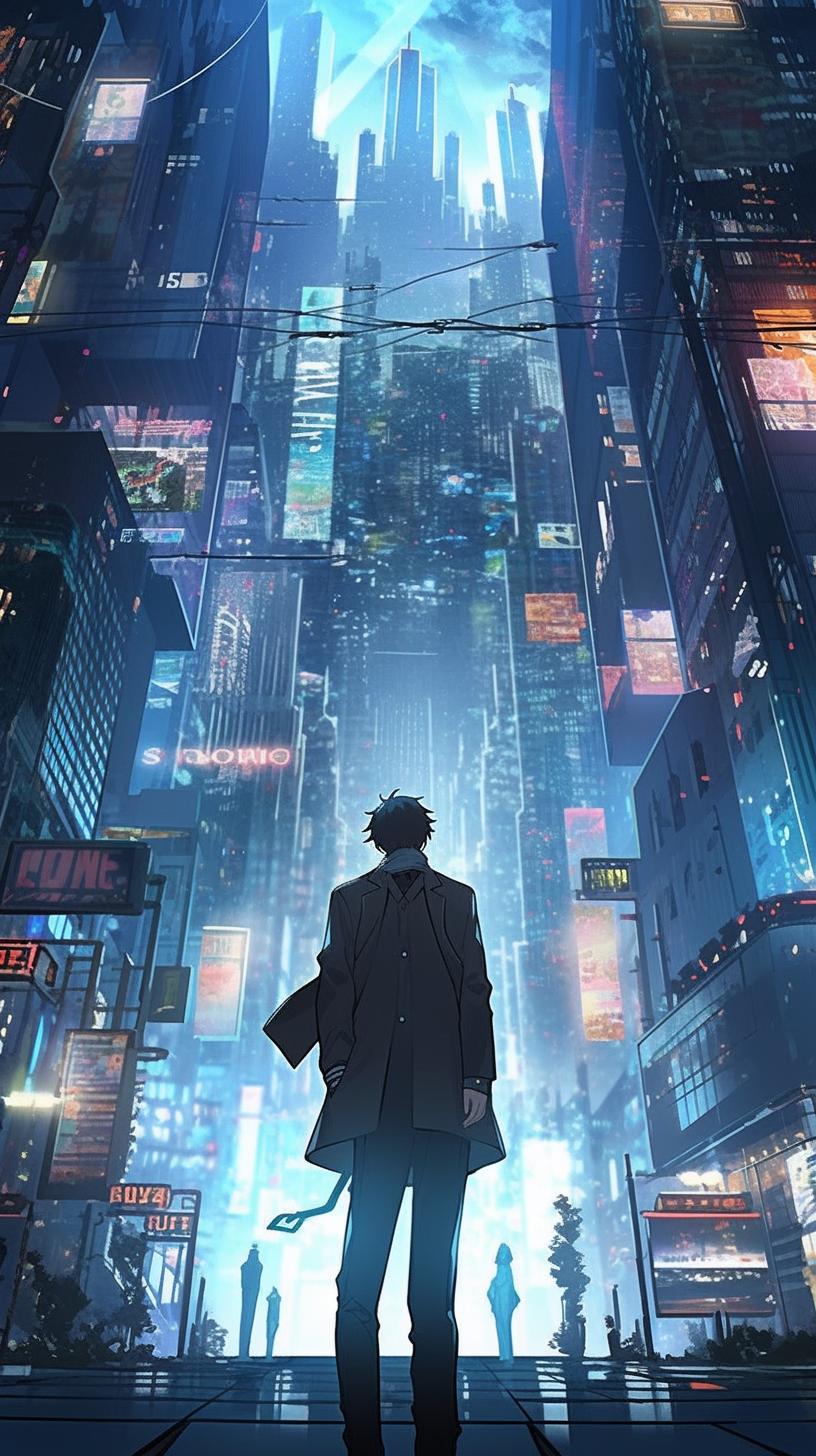 This anime wallpaper captures the essence of a futuristic, dystopian cityscape from the series 'Psycho-Pass