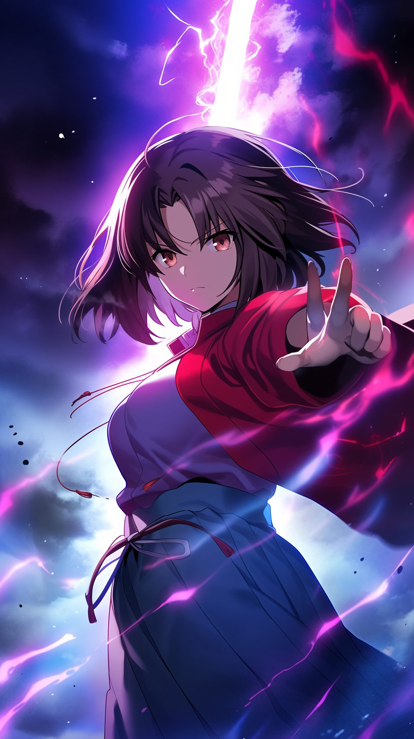 This anime wallpaper features the enigmatic and powerful character Shiki Ryougi from the series 'Kara no Kyoukai