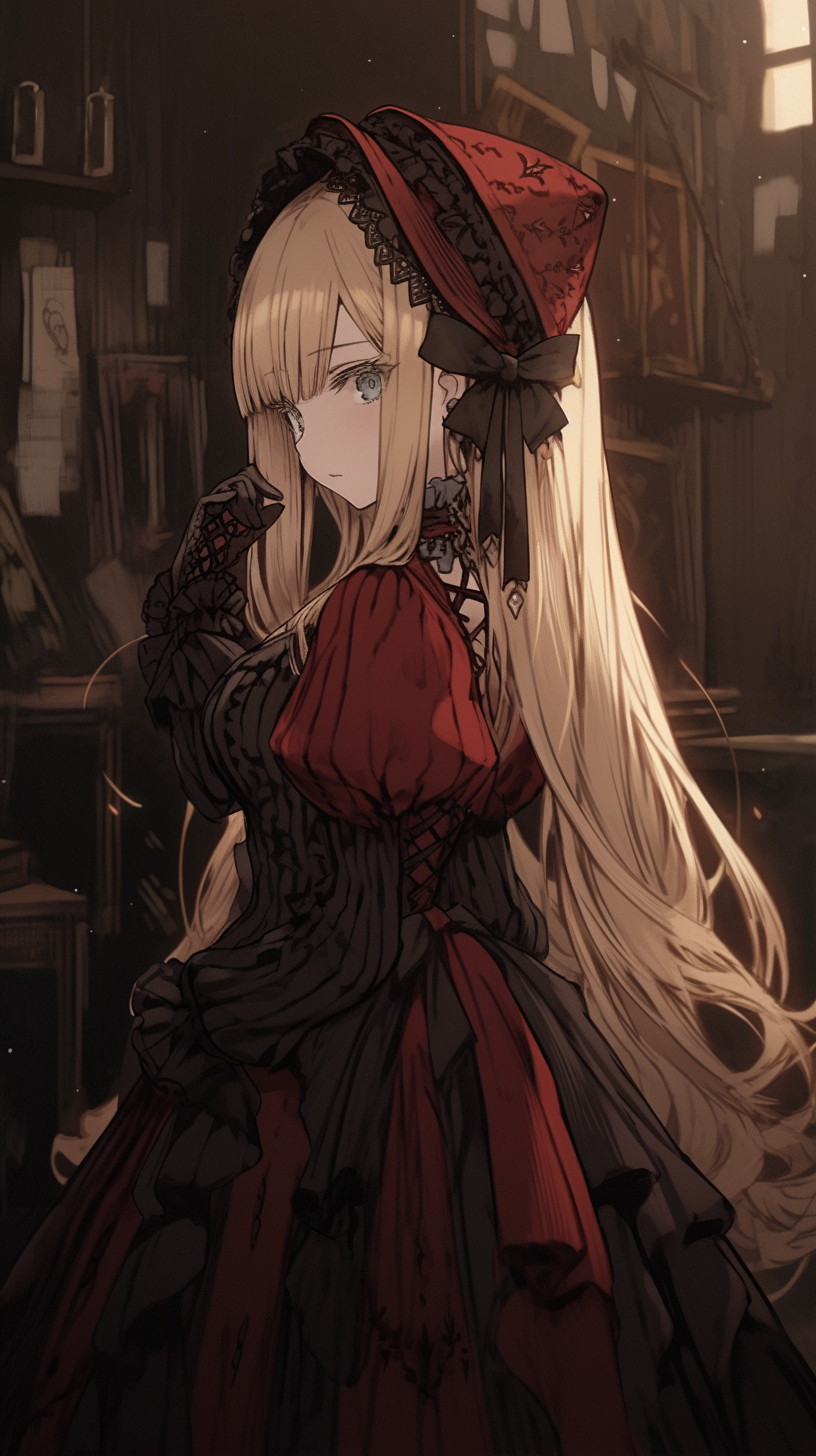 This captivating anime wallpaper features the enigmatic and intelligent character Victorique, known for her sharp wit and ability to solve complex mysteries