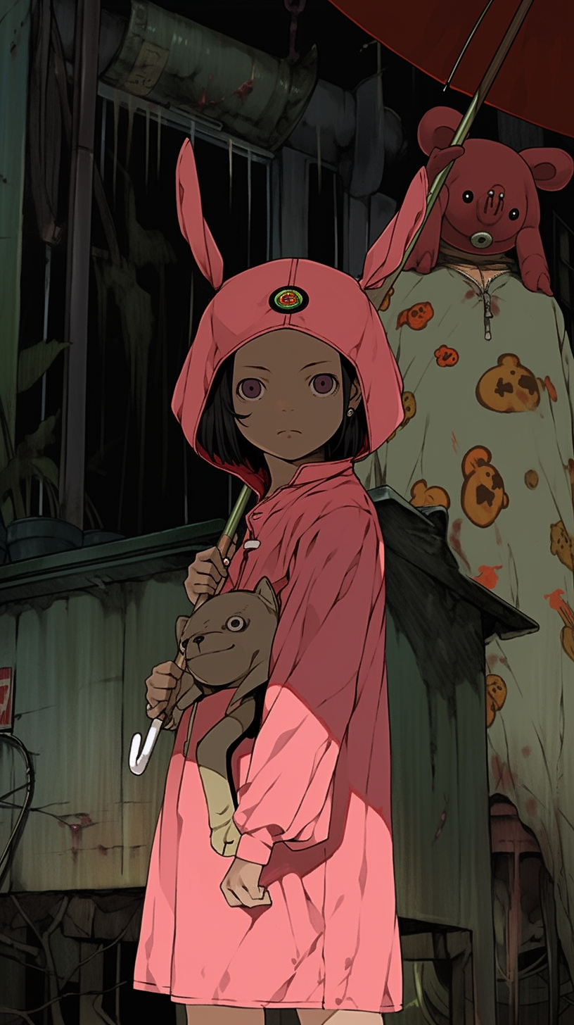 This anime wallpaper captures a haunting and eerie scene from the series 'Paranoia Agent