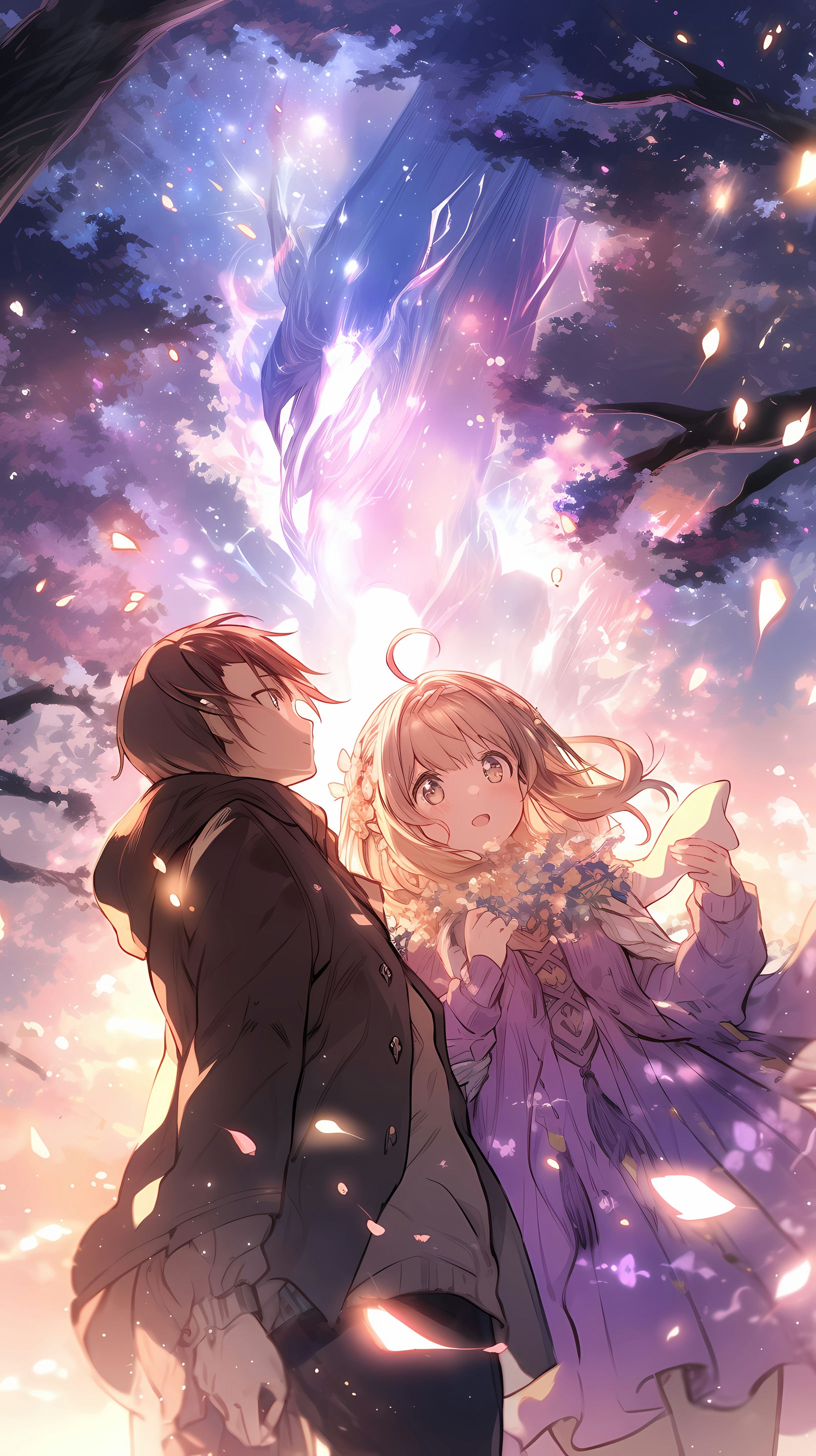 This enchanting anime wallpaper features two main characters from the series 'Blast of Tempest