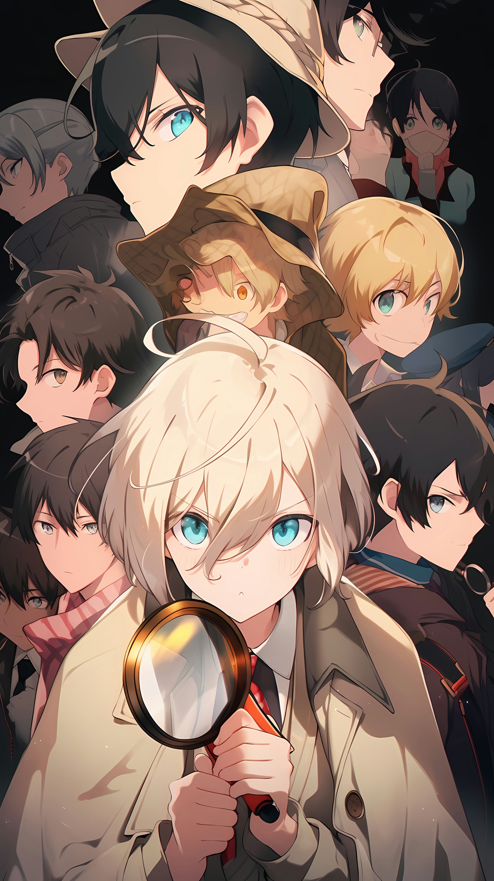 This anime wallpaper features a group of young detectives from the series 'Tantei Team KZ Brighten Up