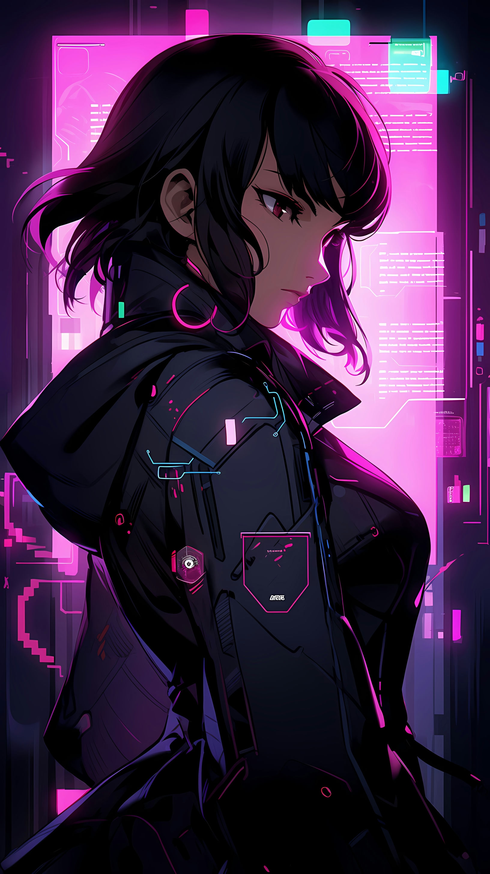 This anime wallpaper features a stylish and mysterious character with striking black hair adorned with pink highlights