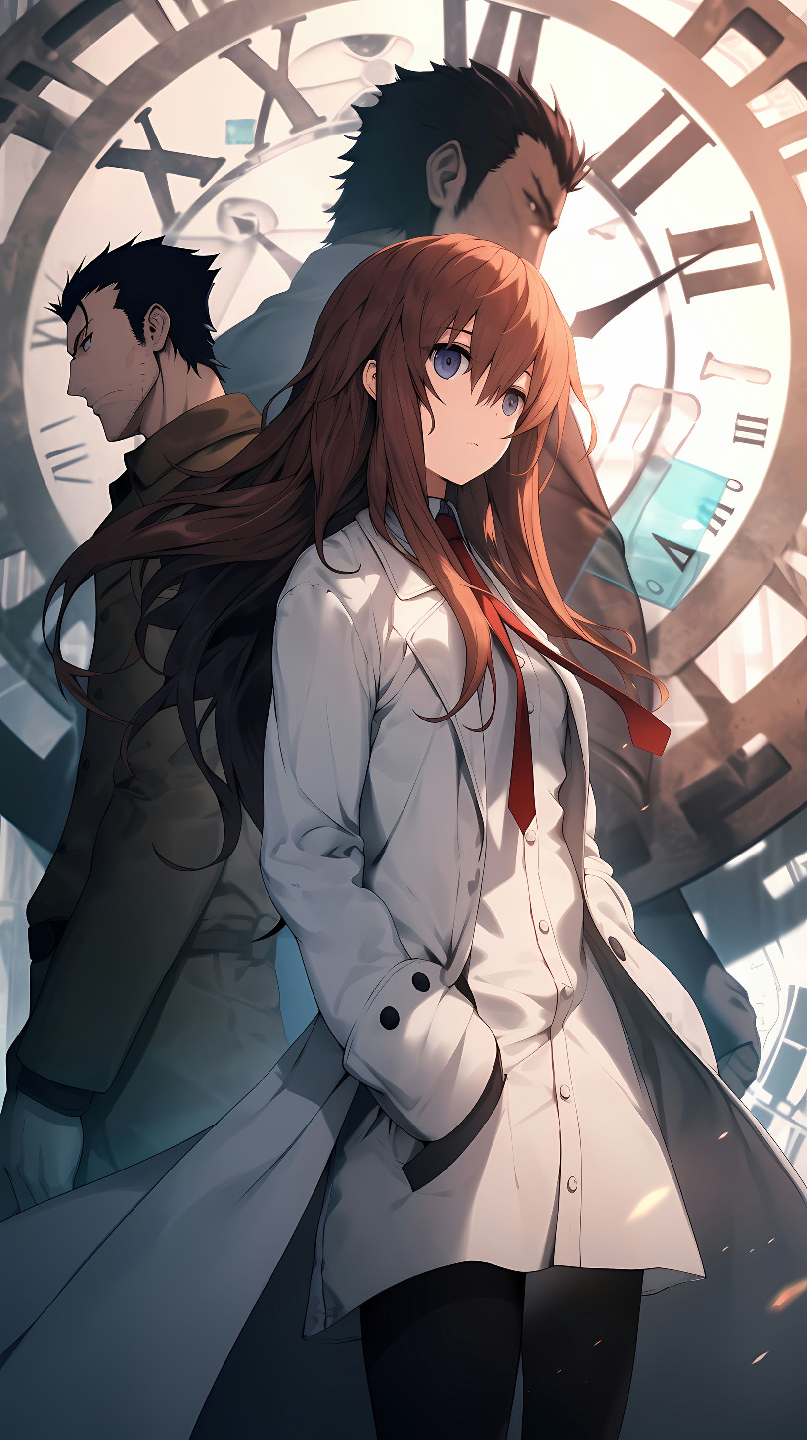 This captivating anime wallpaper features a group of characters from the popular series 'Steins Gate
