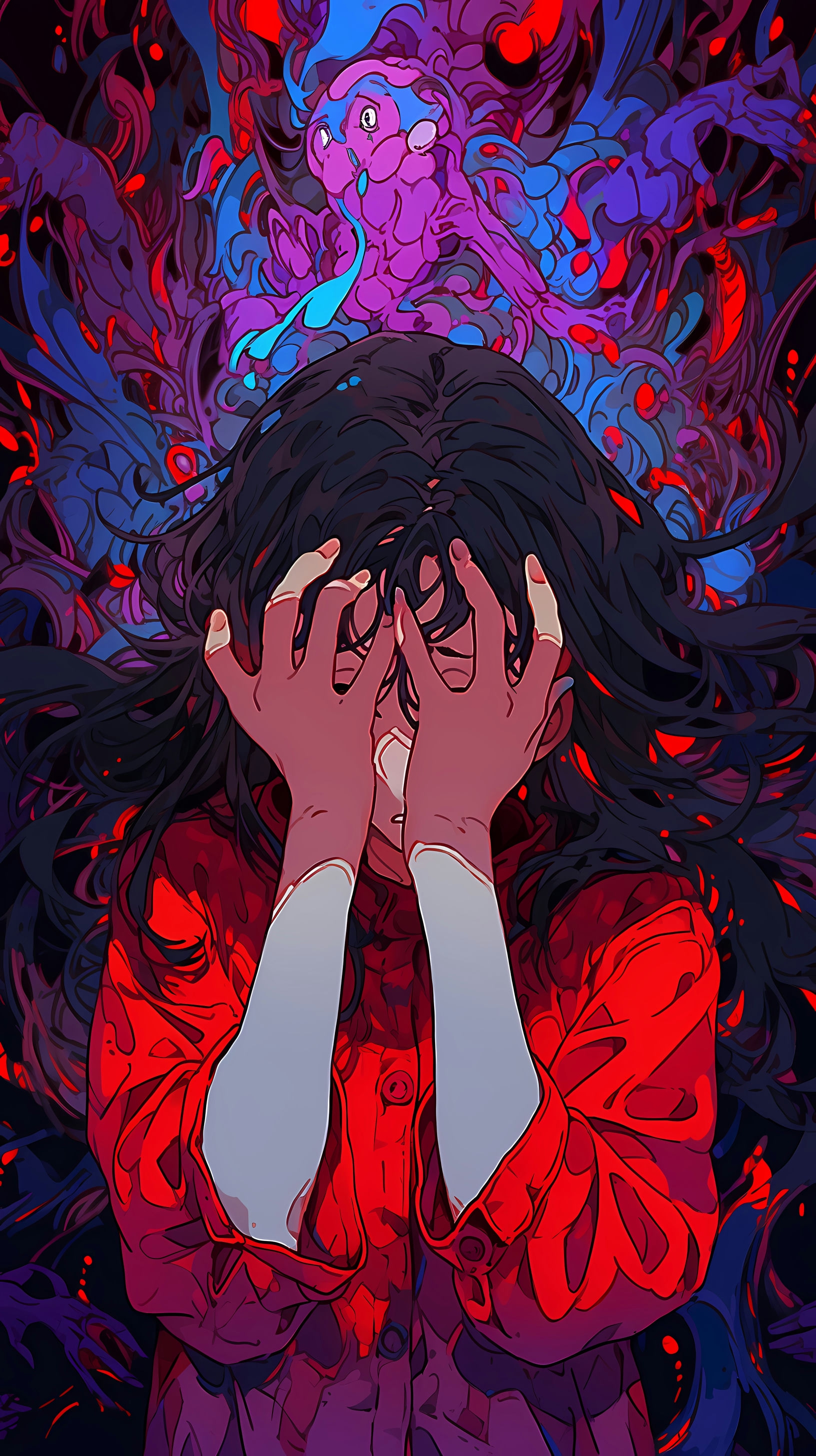 This anime wallpaper captures a dramatic and intense scene from a popular anime series
