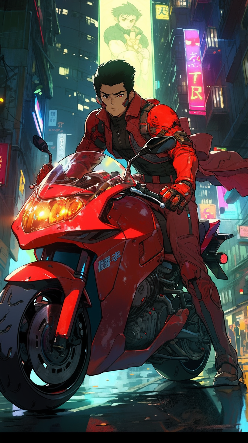 This anime wallpaper features the iconic character Kaneda from the futuristic world of Neo-Tokyo