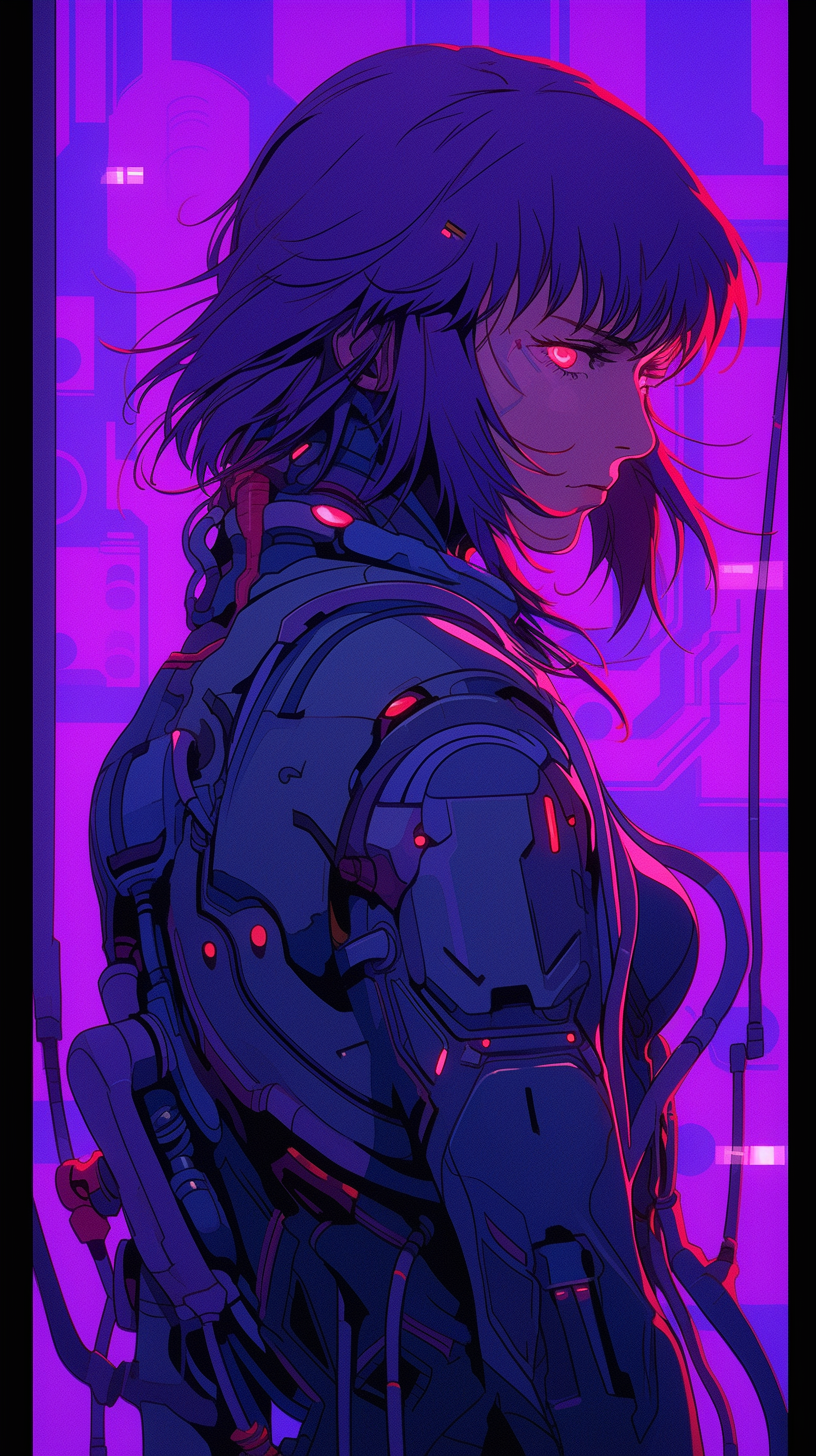 This anime wallpaper features a striking character from the iconic series 'Ghost in the Shell