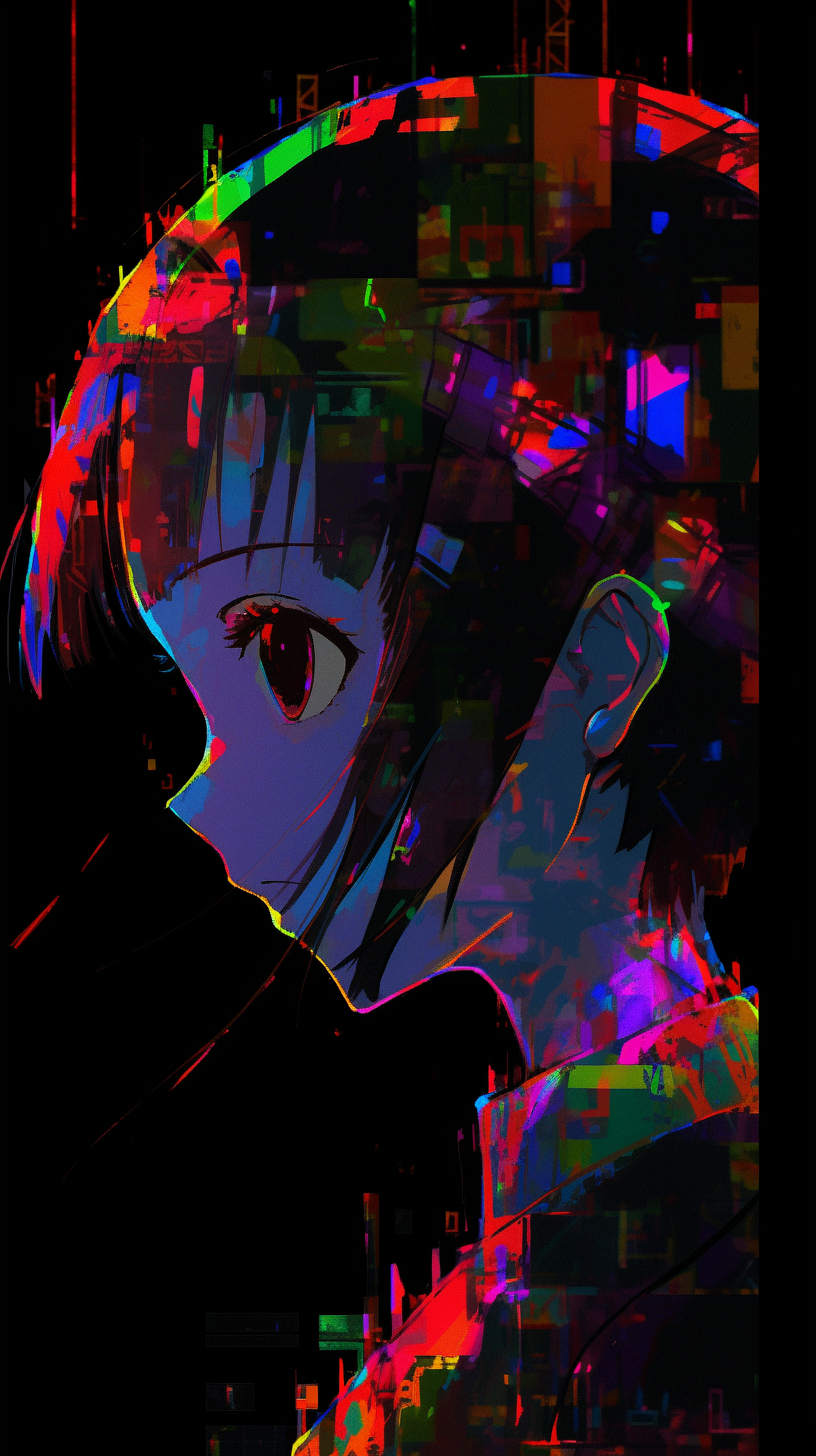 This anime wallpaper features a striking and mystical depiction of a character from the iconic series 'Serial Experiments Lain