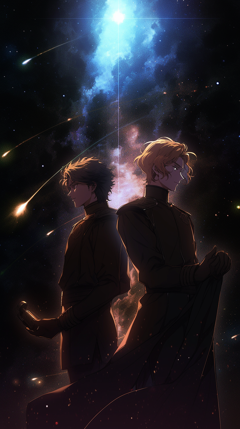 This anime wallpaper captures a dramatic galactic battle scene from Legend of the Galactic Heroes (LoGH)