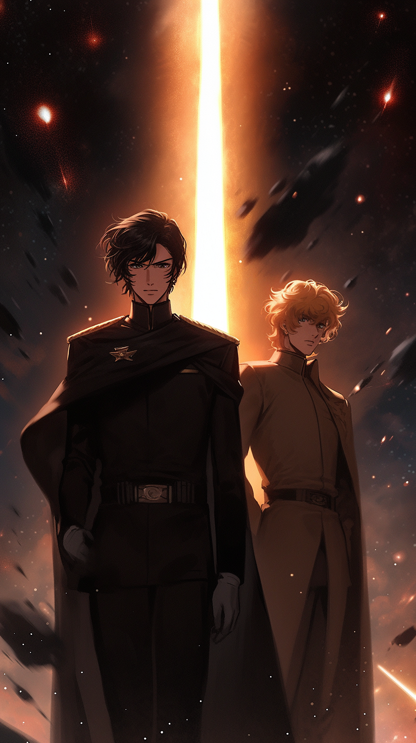 This anime wallpaper captures an epic galactic battle scene