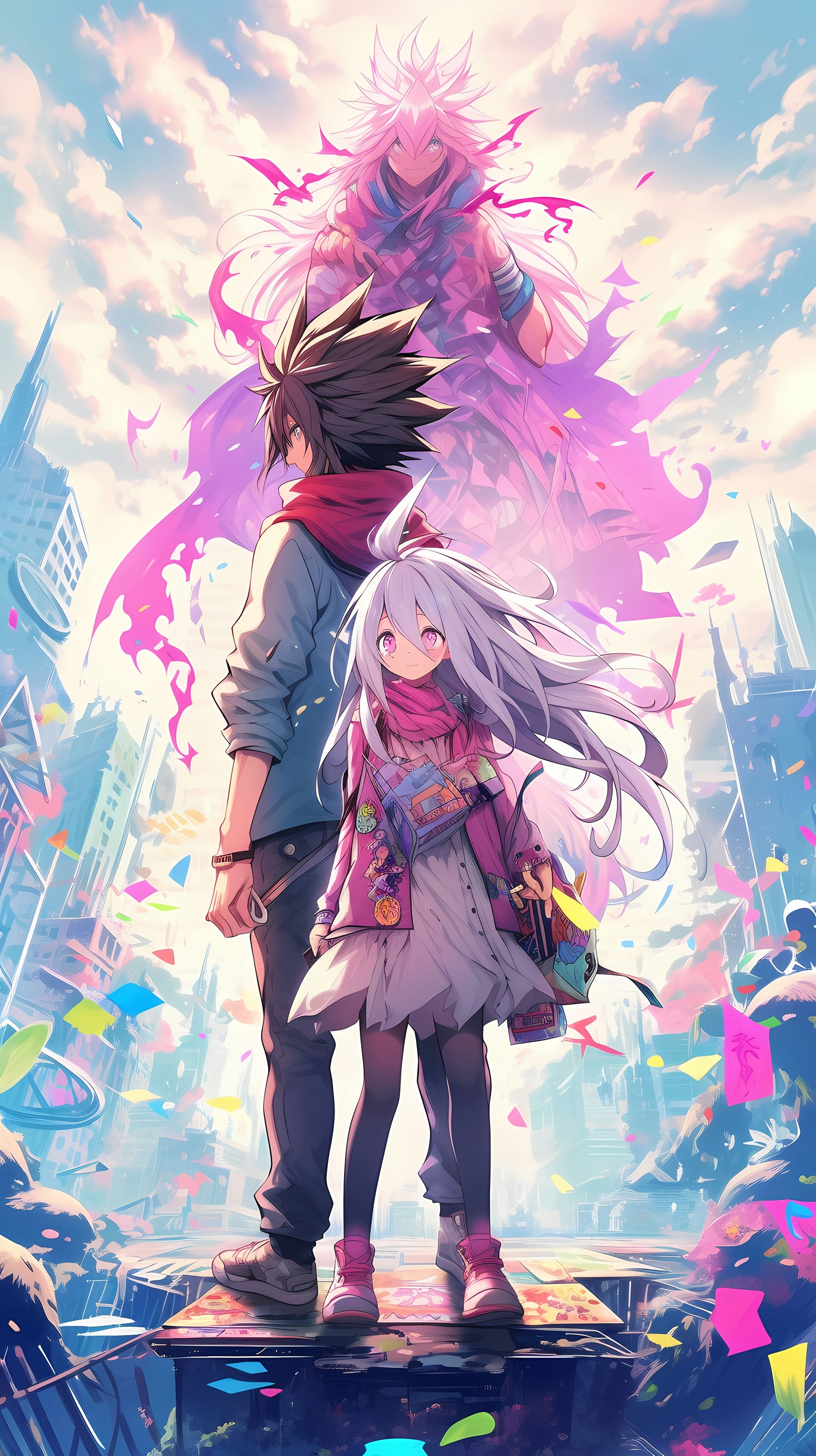 This anime wallpaper captures the essence of the thrilling and whimsical world of 'No Game No Life