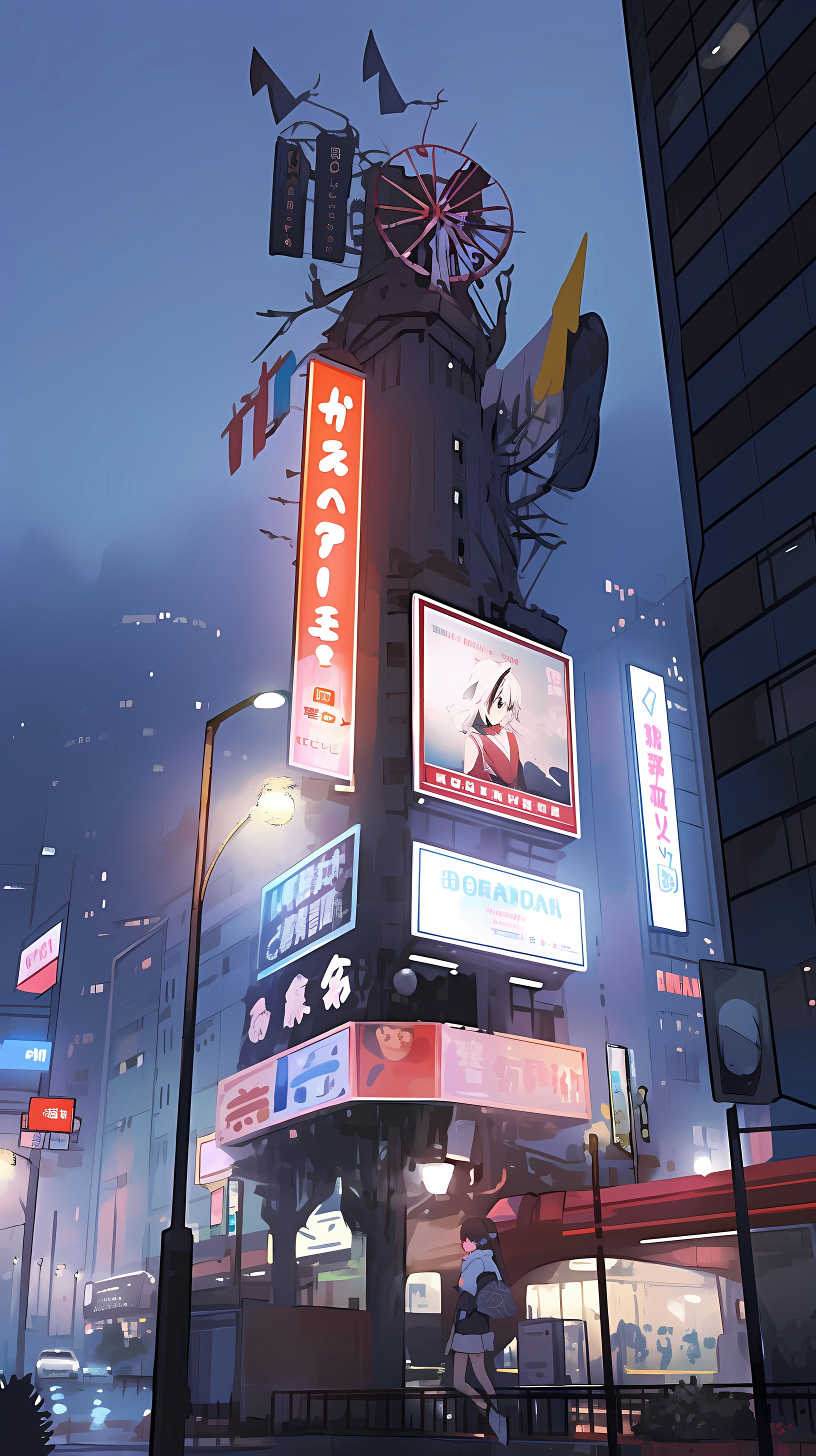 This captivating anime wallpaper showcases a vibrant urban scene from the popular series 'Durarara!!'