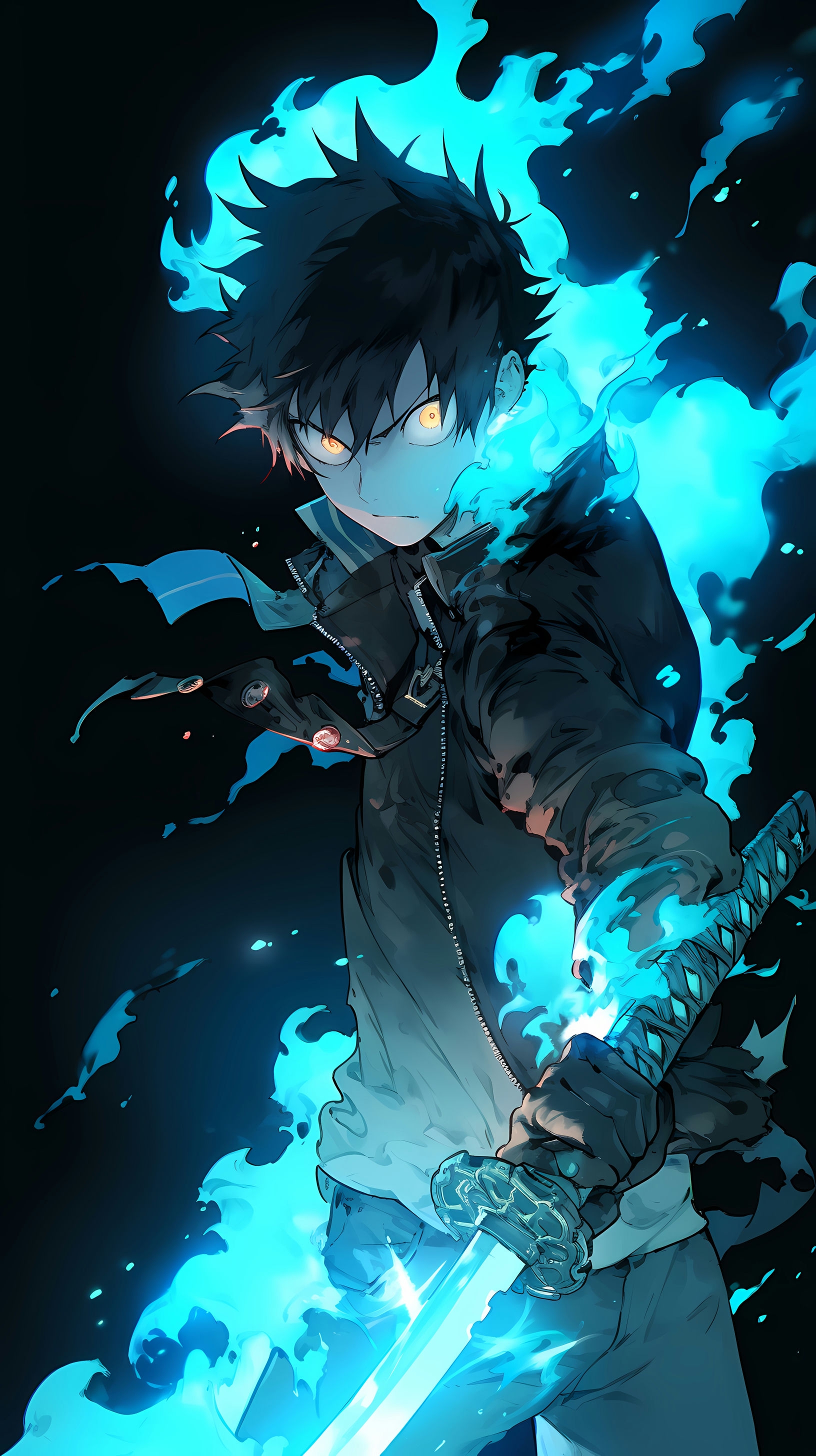 This captivating anime wallpaper features the iconic character Rin Okumura from the popular series 'Blue Exorcist