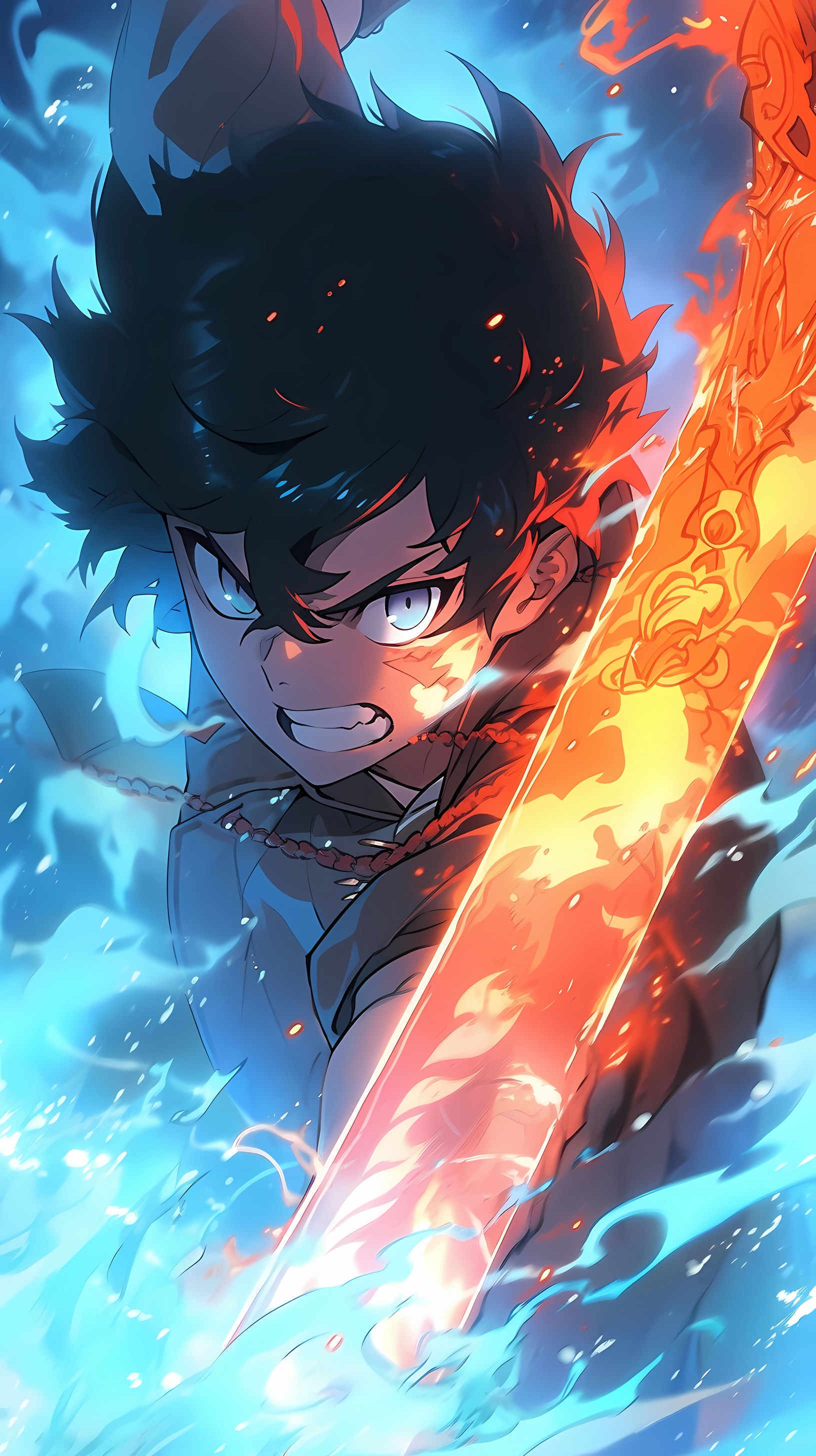 This anime wallpaper features Rin Okumura, a prominent character from the popular series 'Blue Exorcist