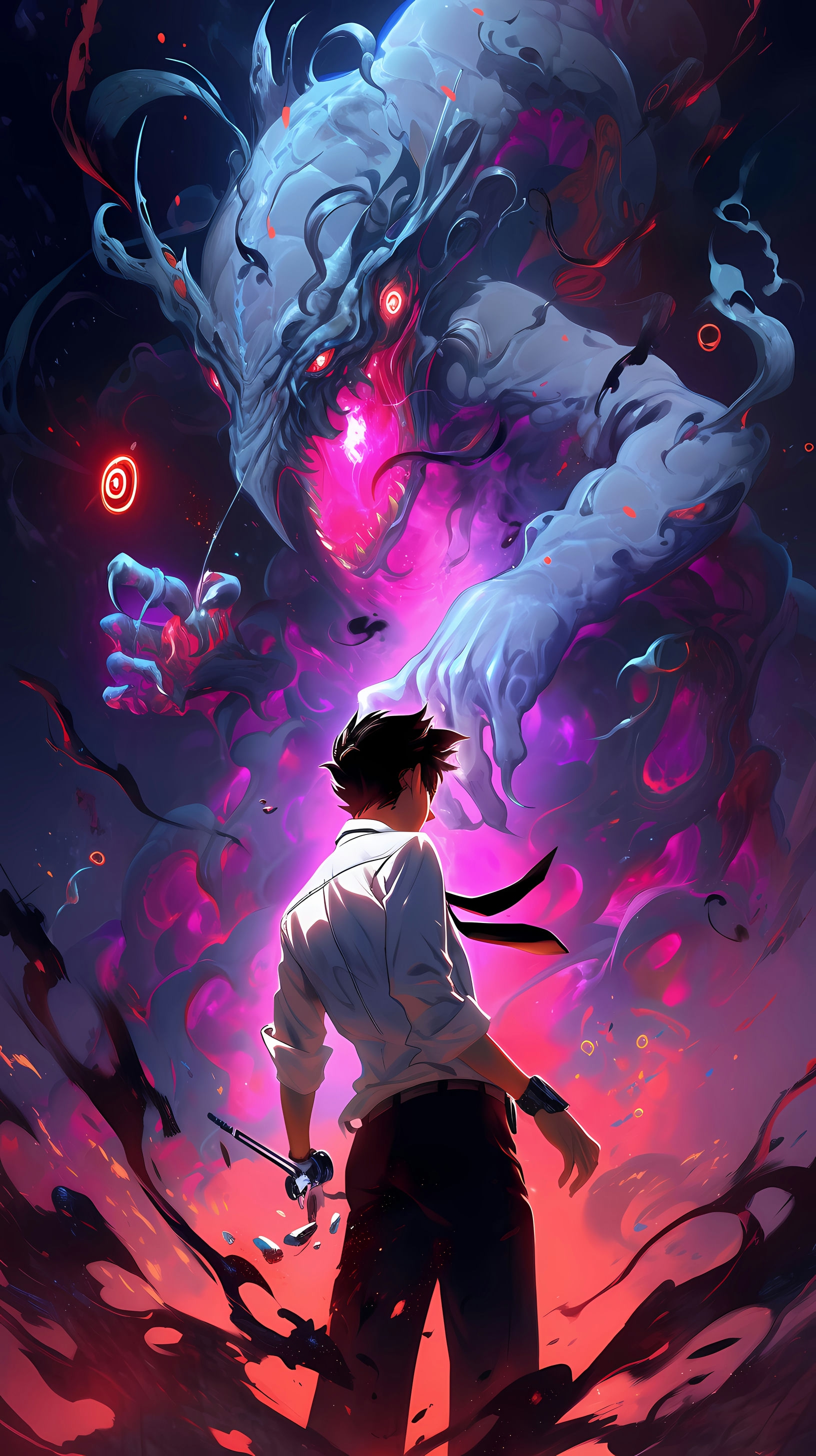 This anime wallpaper captures a surreal and eerie scene from the Parasyte series