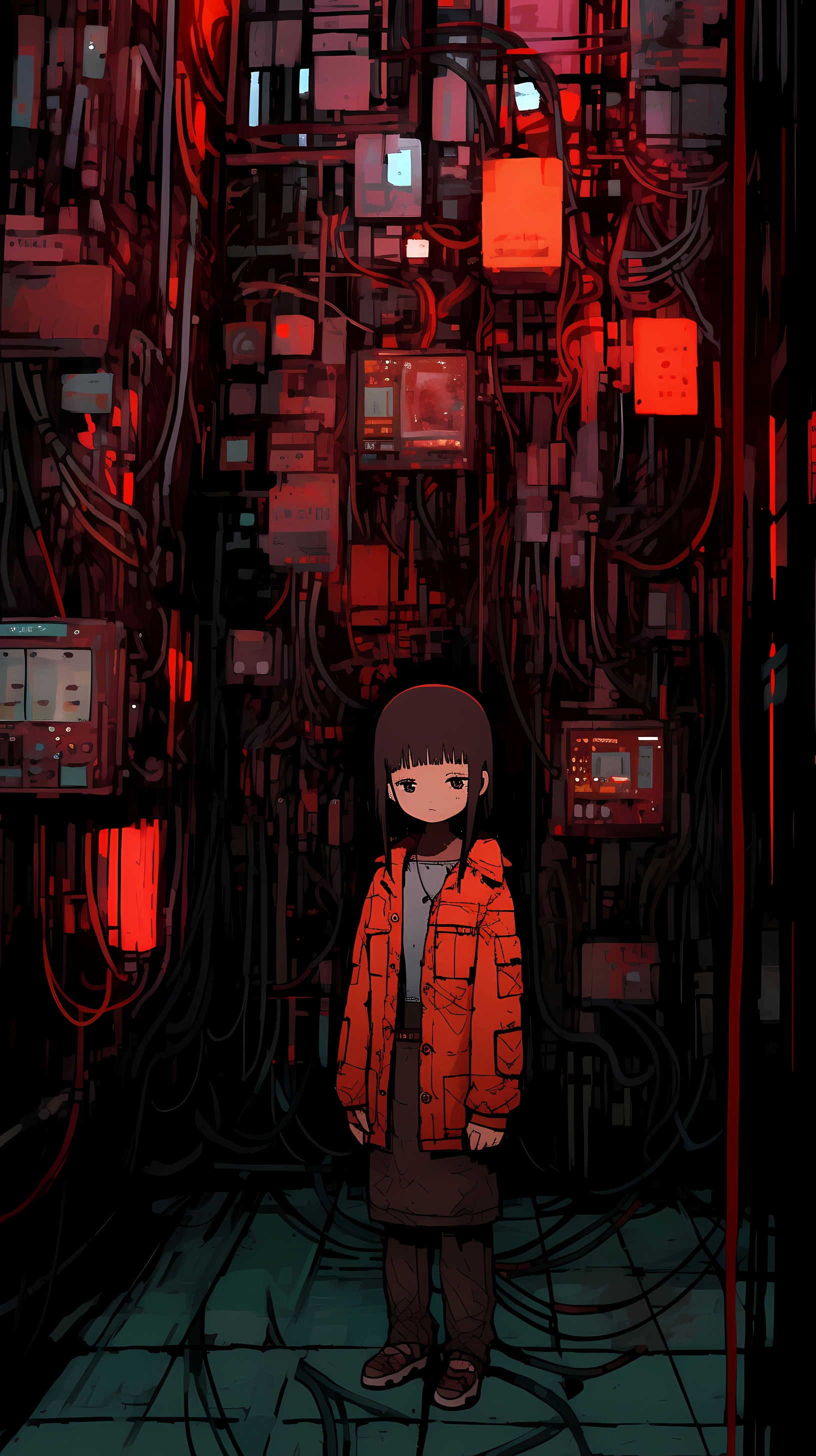 This anime wallpaper captures a futuristic and atmospheric scene