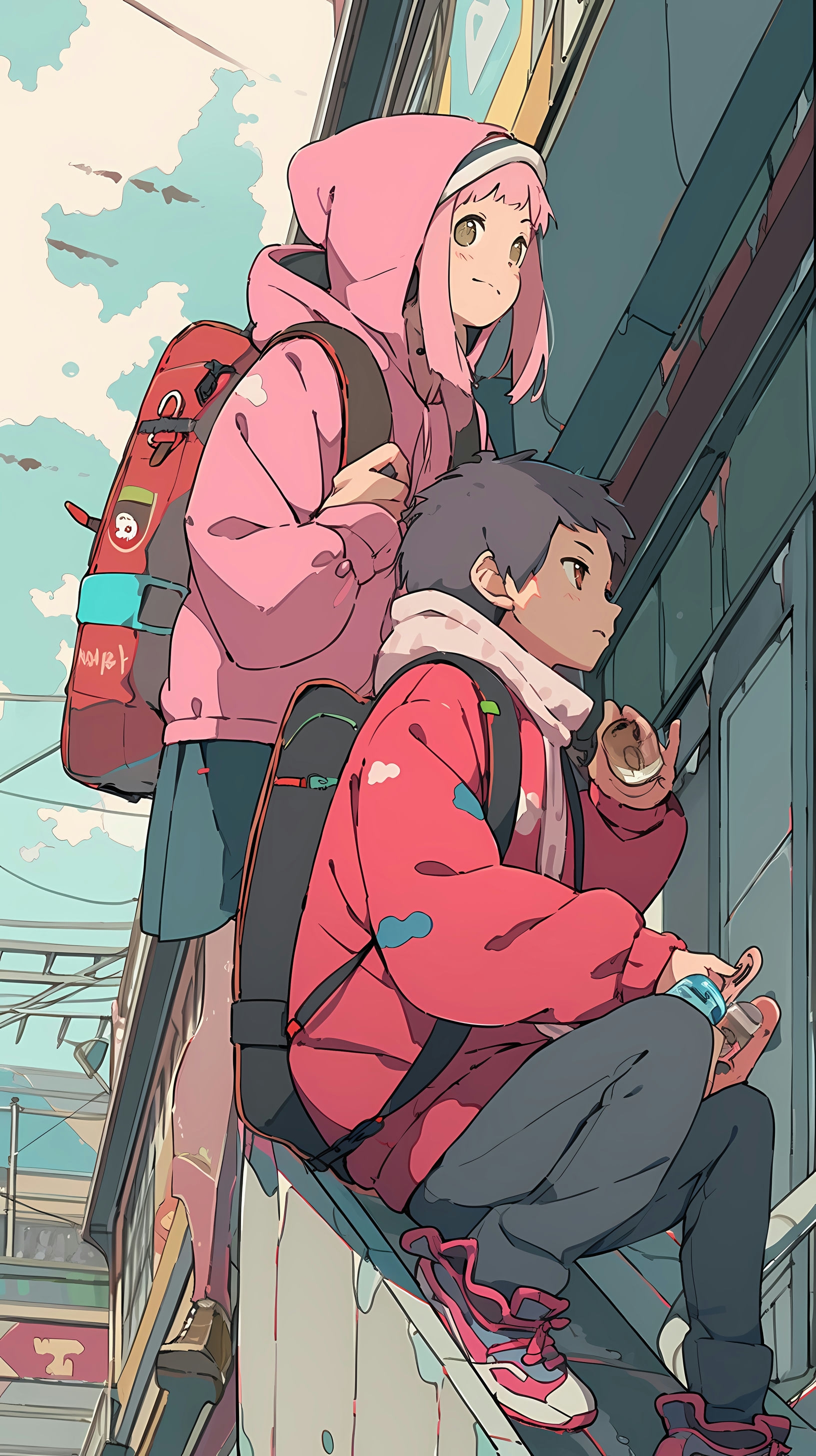 This anime wallpaper captures the quirky and surreal essence of FLCL
