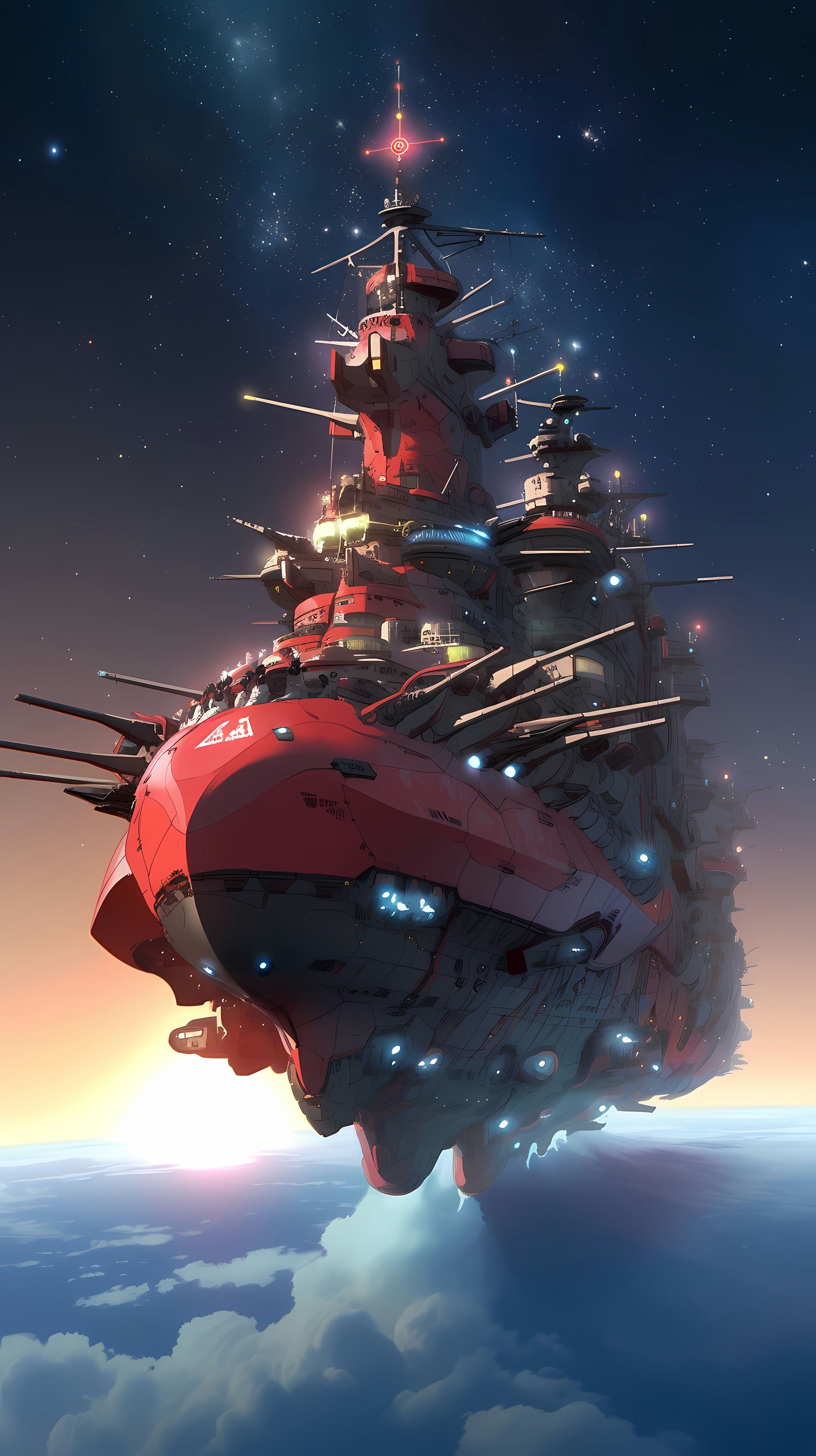 This anime wallpaper features the iconic Space Battleship Yamato, a legendary vessel from the classic series 'Star Blazers