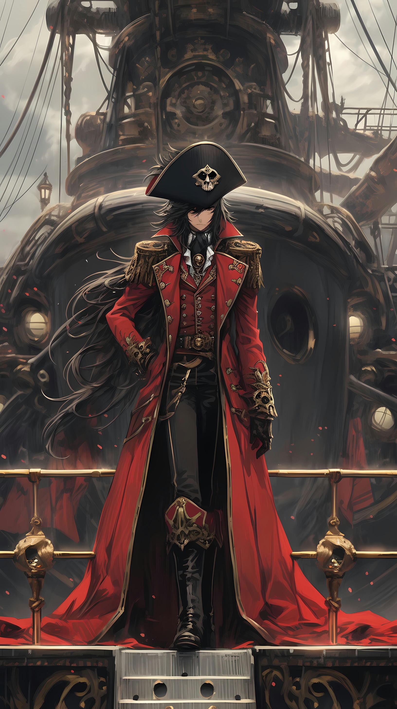 This anime wallpaper features the iconic Captain Harlock, a legendary space pirate known for his rebellious spirit and daring adventures