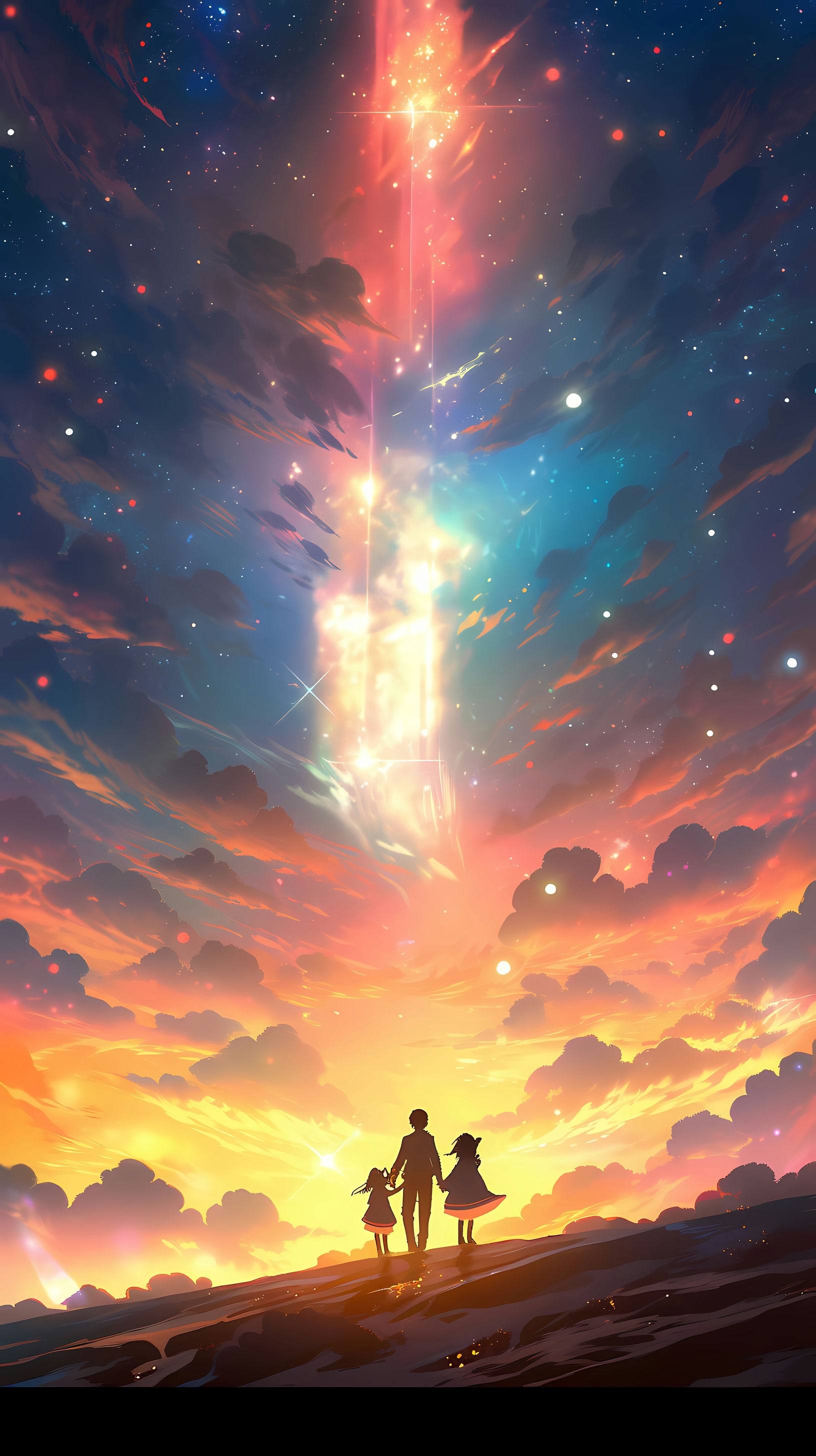 This enchanting anime wallpaper captures the essence of a cosmic romance between Jinto and Lafiel