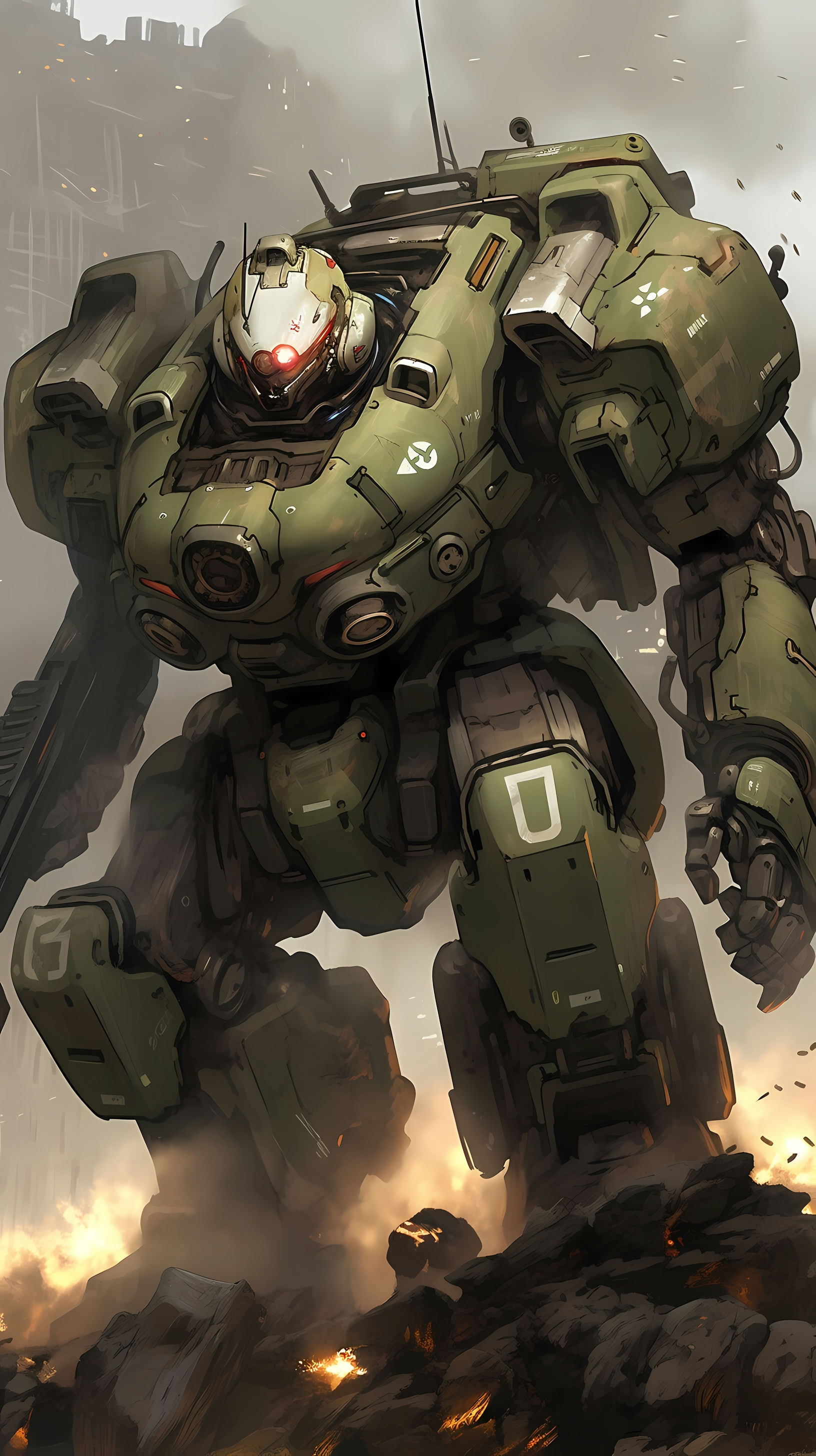 This anime wallpaper showcases a striking mecha robot from the Gasaraki series, poised in a dynamic stance amidst a backdrop of explosive action