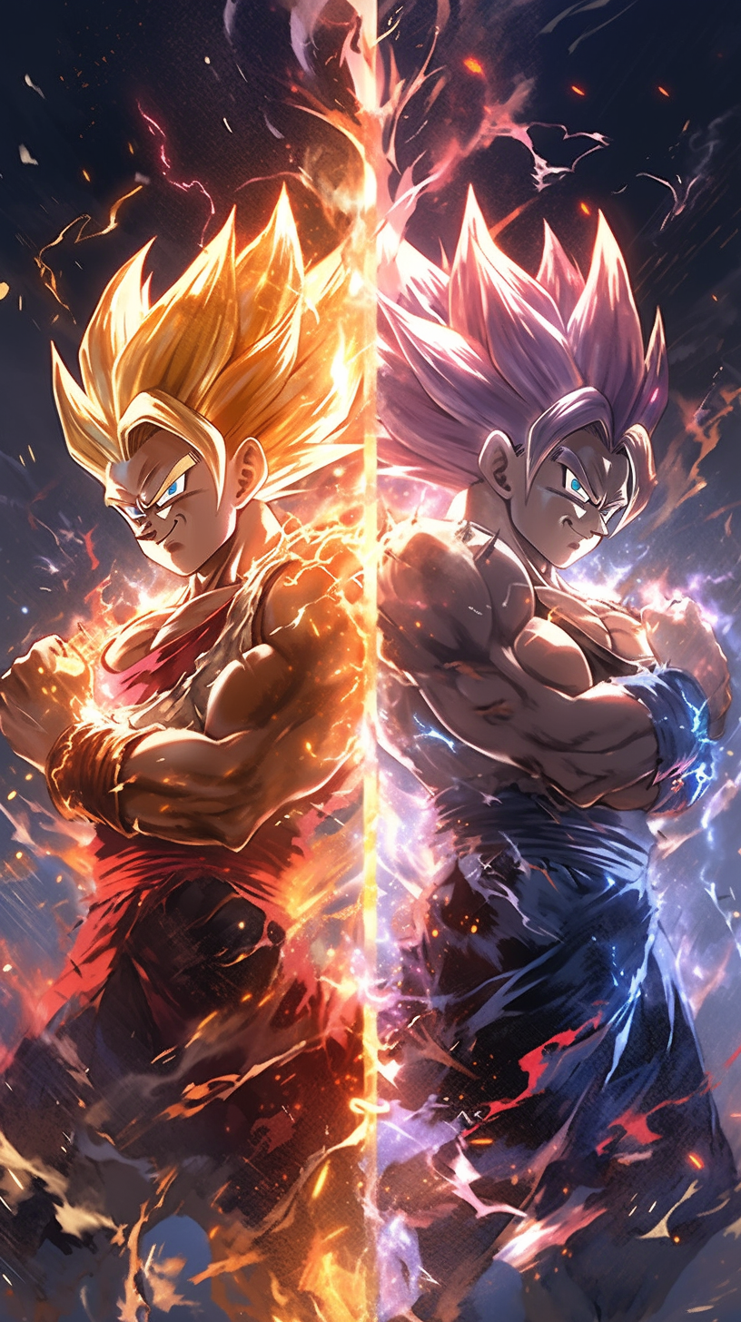 This anime wallpaper captures the intense and iconic clash between two powerful characters from the Dragon Ball Z series